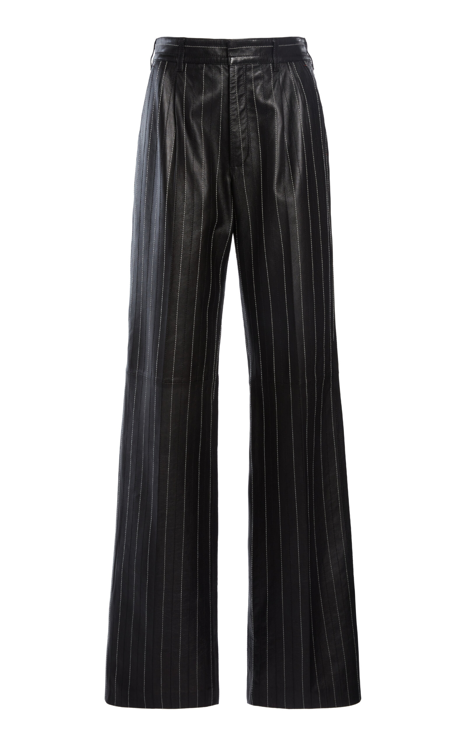 Shop Victoria Beckham Pleated Leather Straight Leg Pants In Black,white