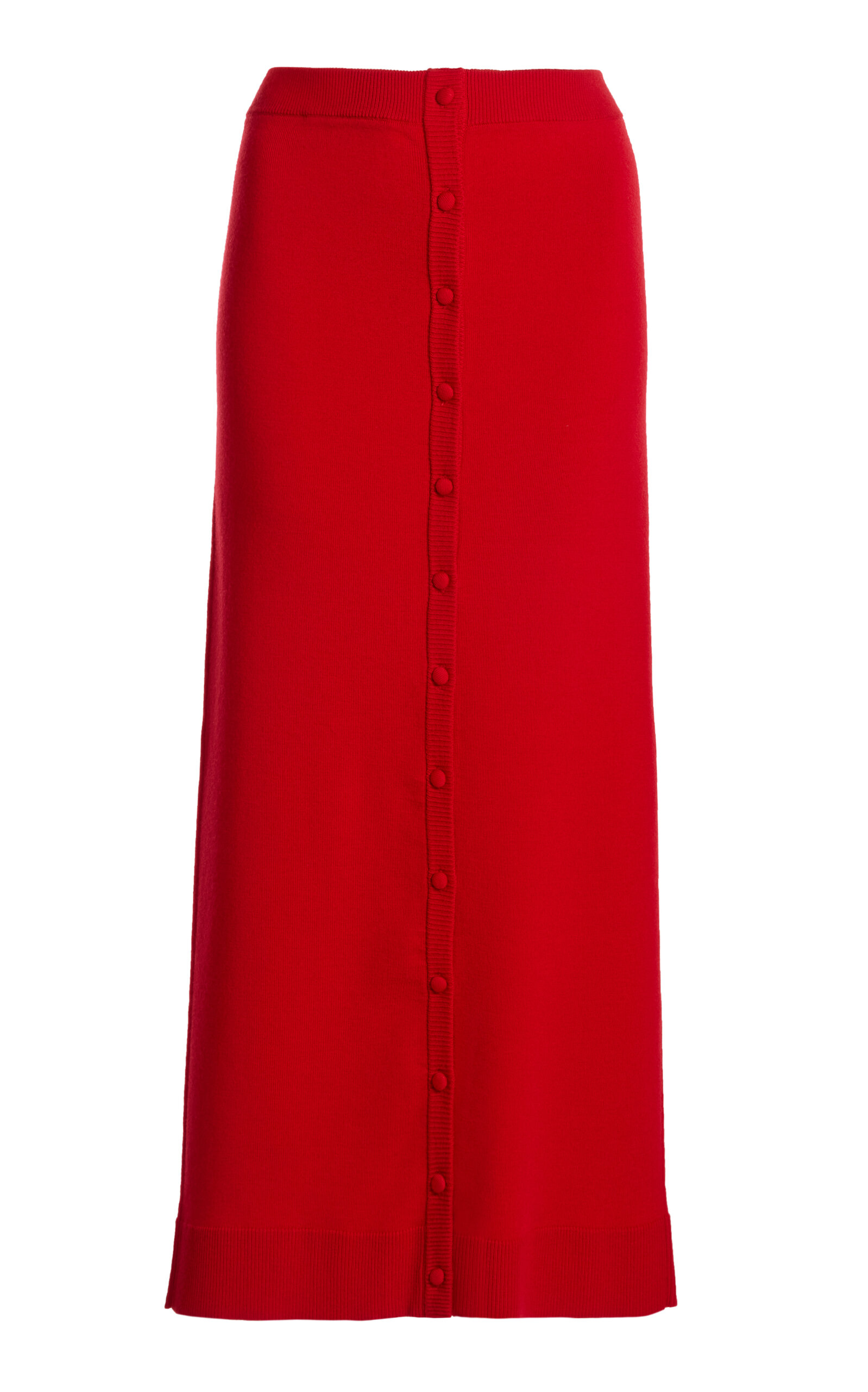 VICTORIA BECKHAM BUTTON FRONT MERINO WOOL BLEND MIDI SKIRT