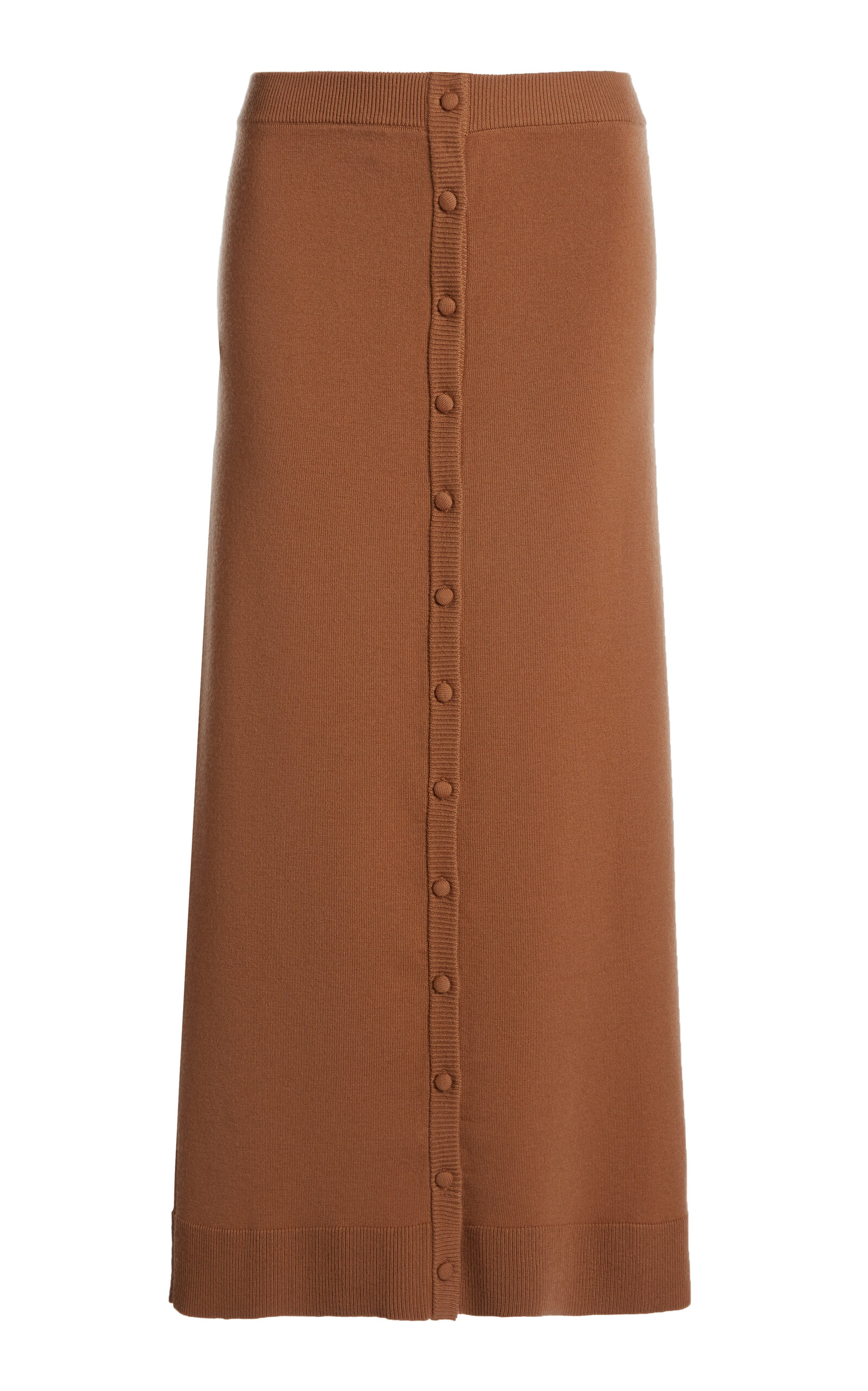 Victoria Beckham Button Front Merino Wool Blend Midi Skirt