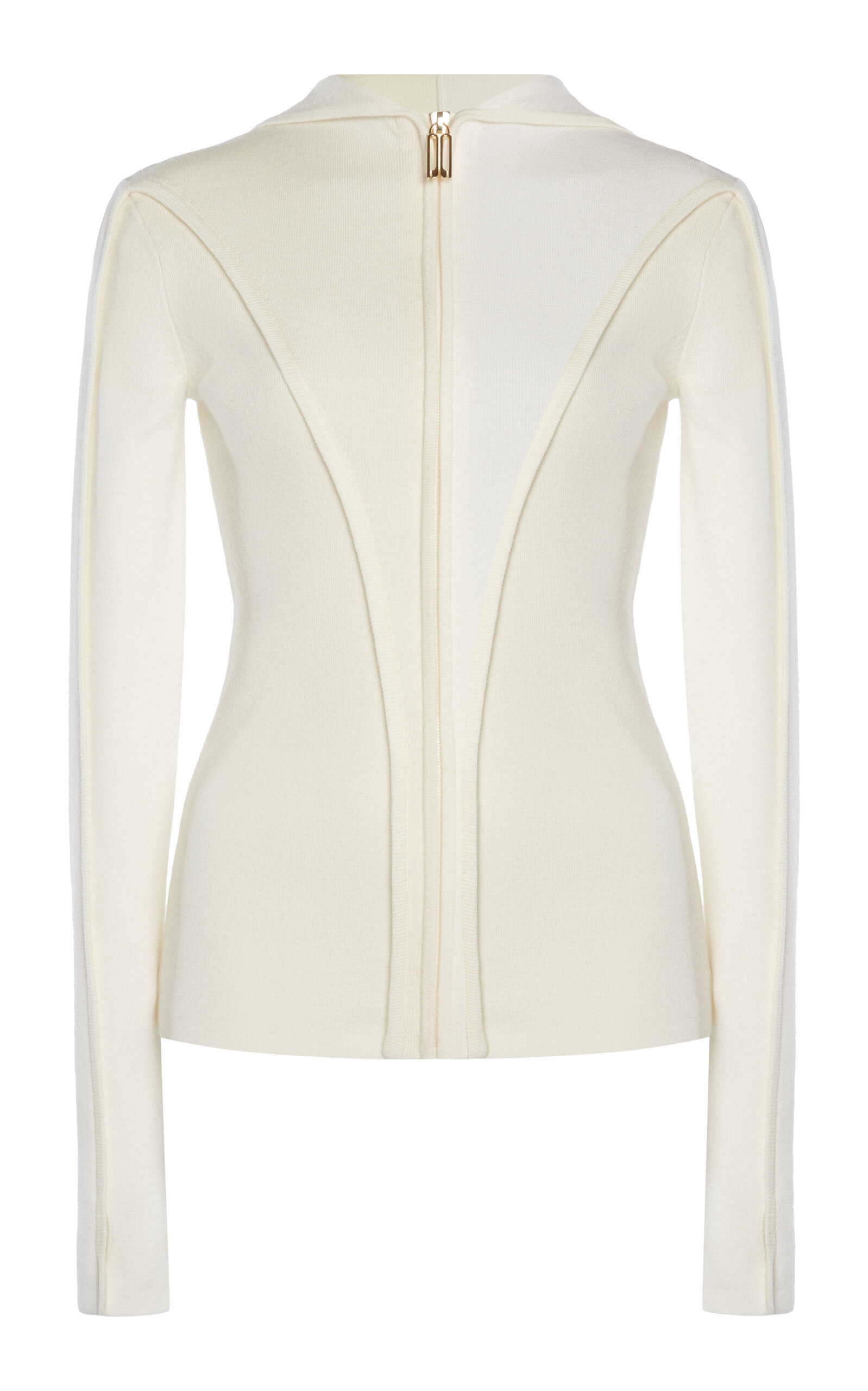 Victoria Beckham Wool-blend Jersey Zip-up Hoodie In Ivory