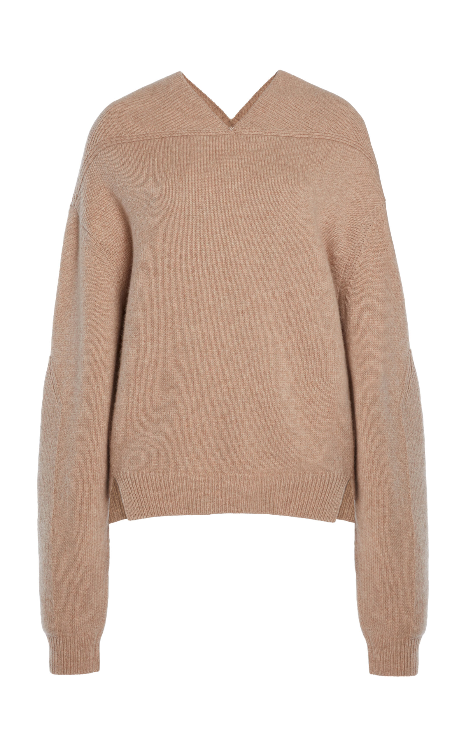 Victoria Beckham Beige Knit Sweater With V Neck On Front And Rear In Cashmere And Wool Woman In Tan