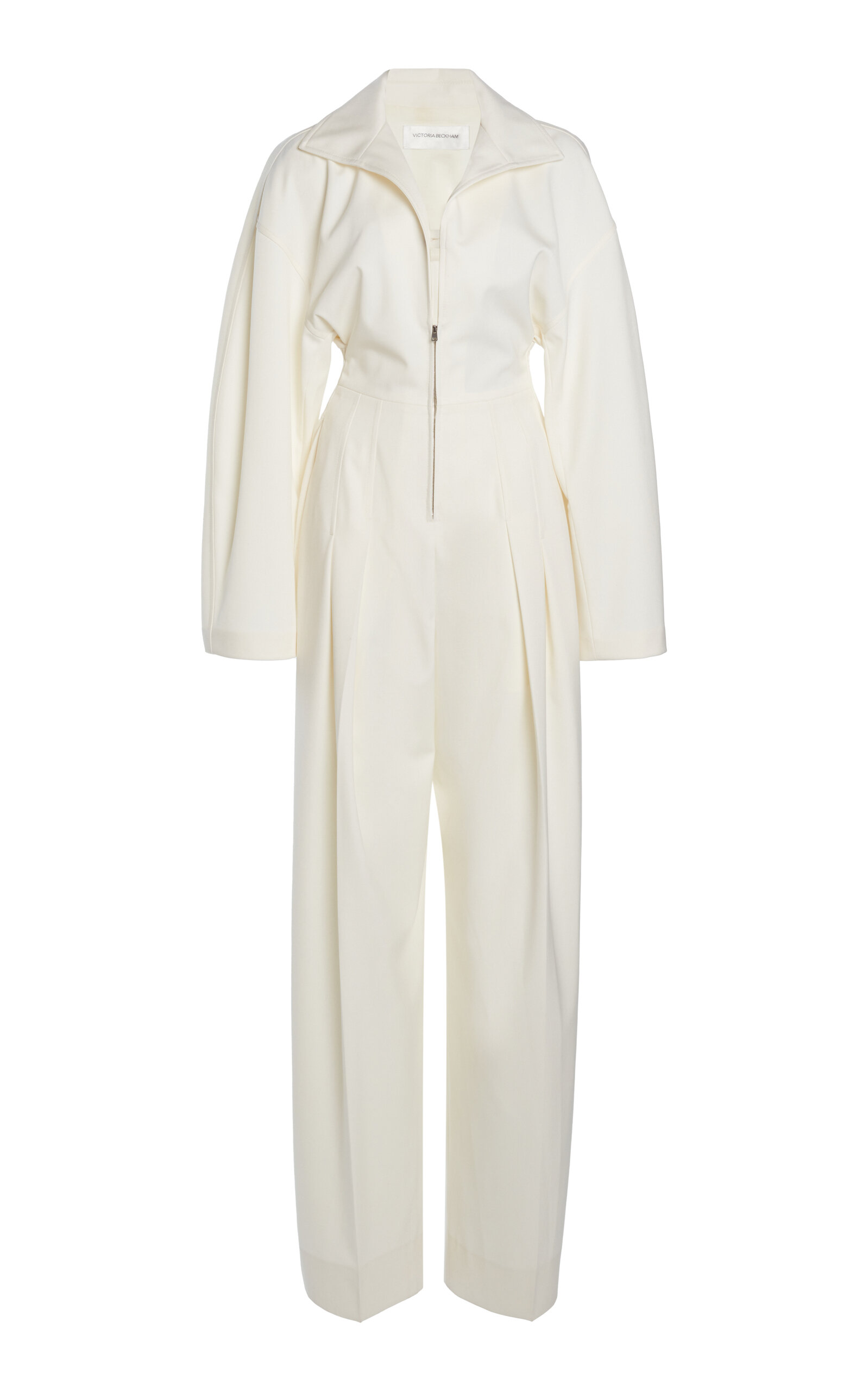 Victoria Beckham Tab Detailed Wool Blend Jumpsuit In Ivory