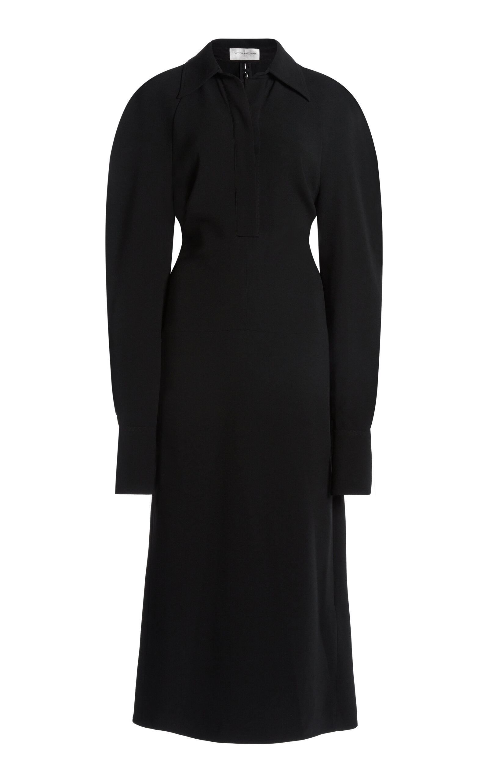 Victoria Beckham Women Black Long Sleeve Polo Collar Midi Dress, Xs Luxury Dresses For Women Darveys