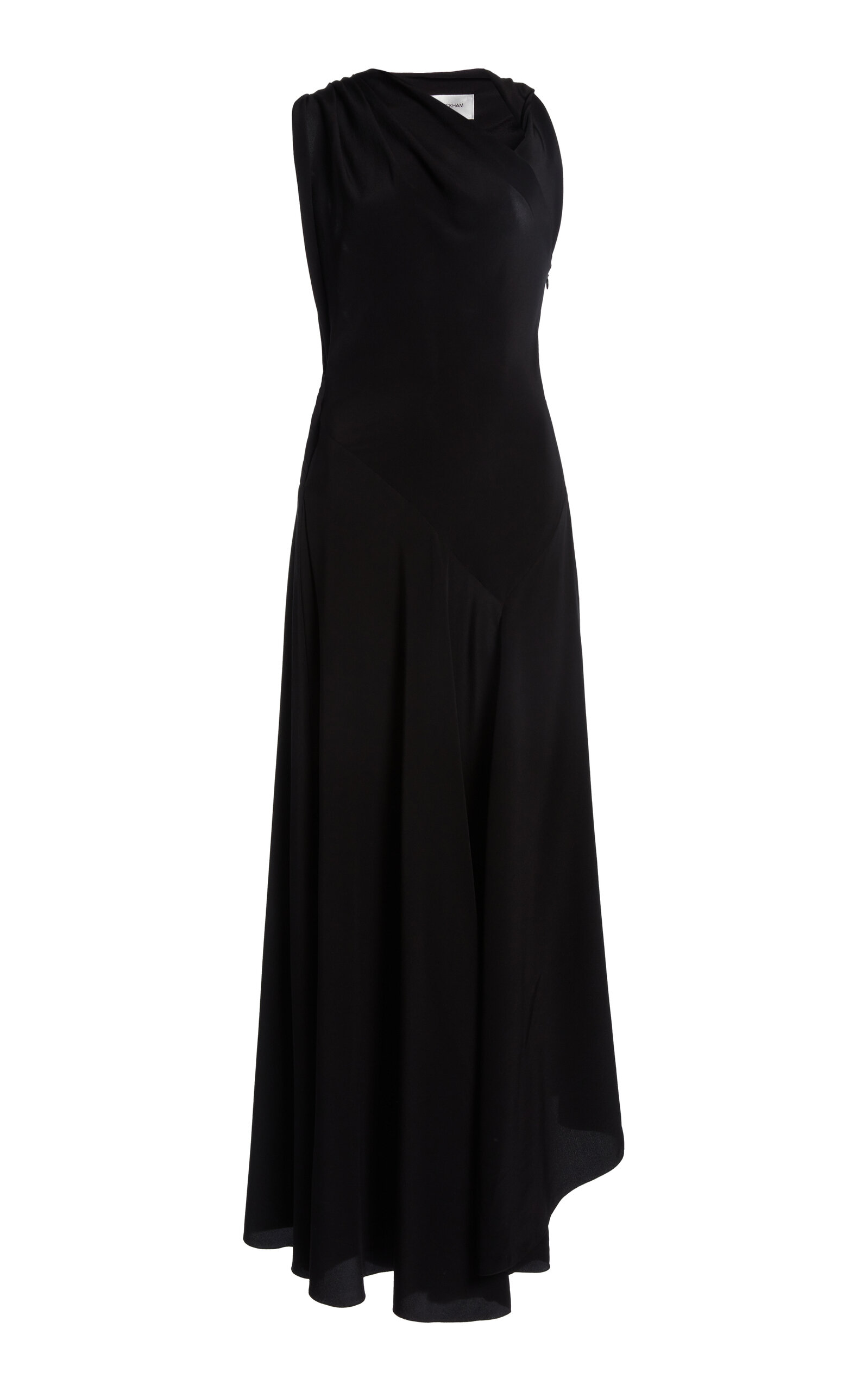 Victoria Beckham Draped Silk Midi Dress In Black