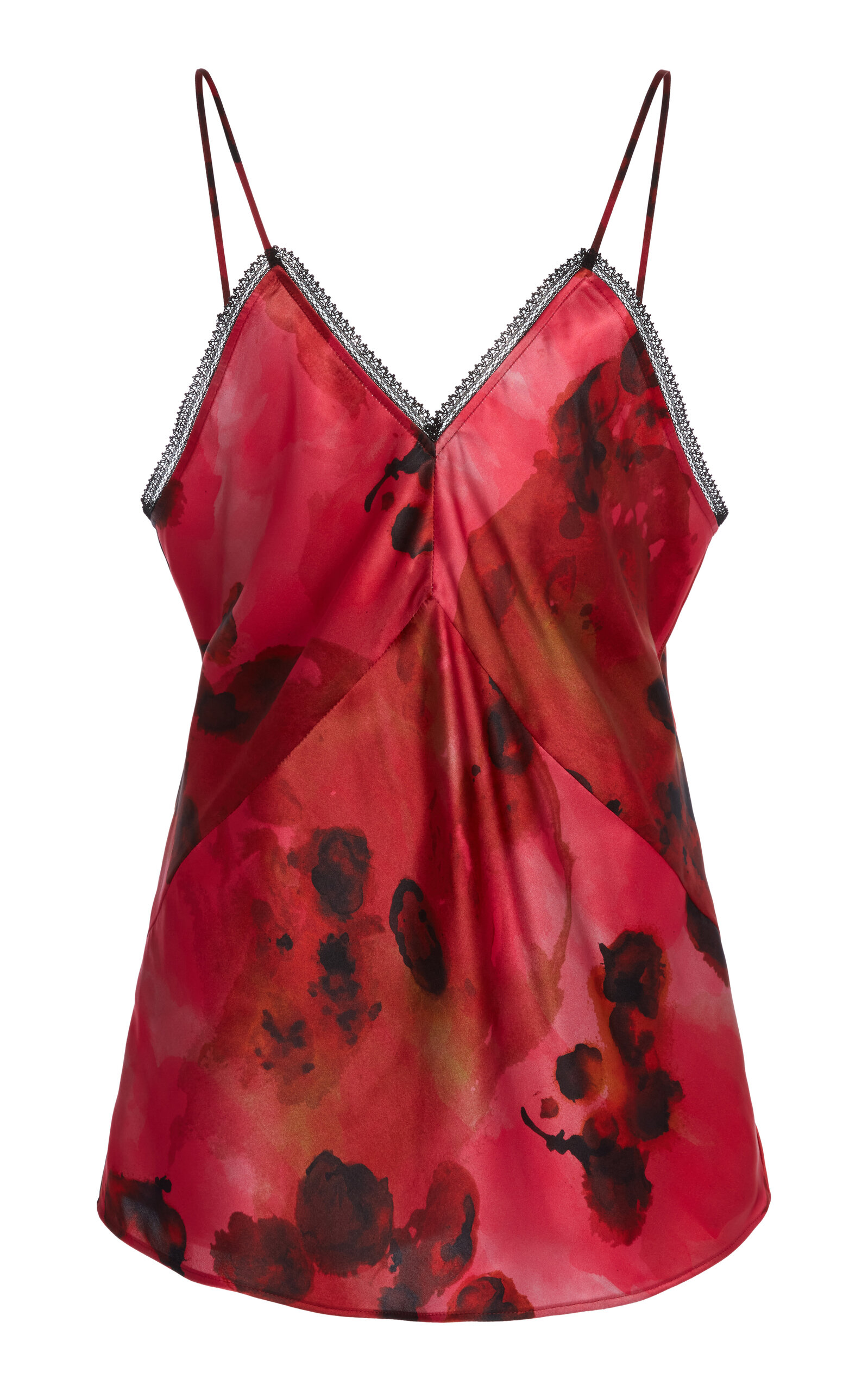 VICTORIA BECKHAM PRINTED LACE-TRIMMED SATIN TOP