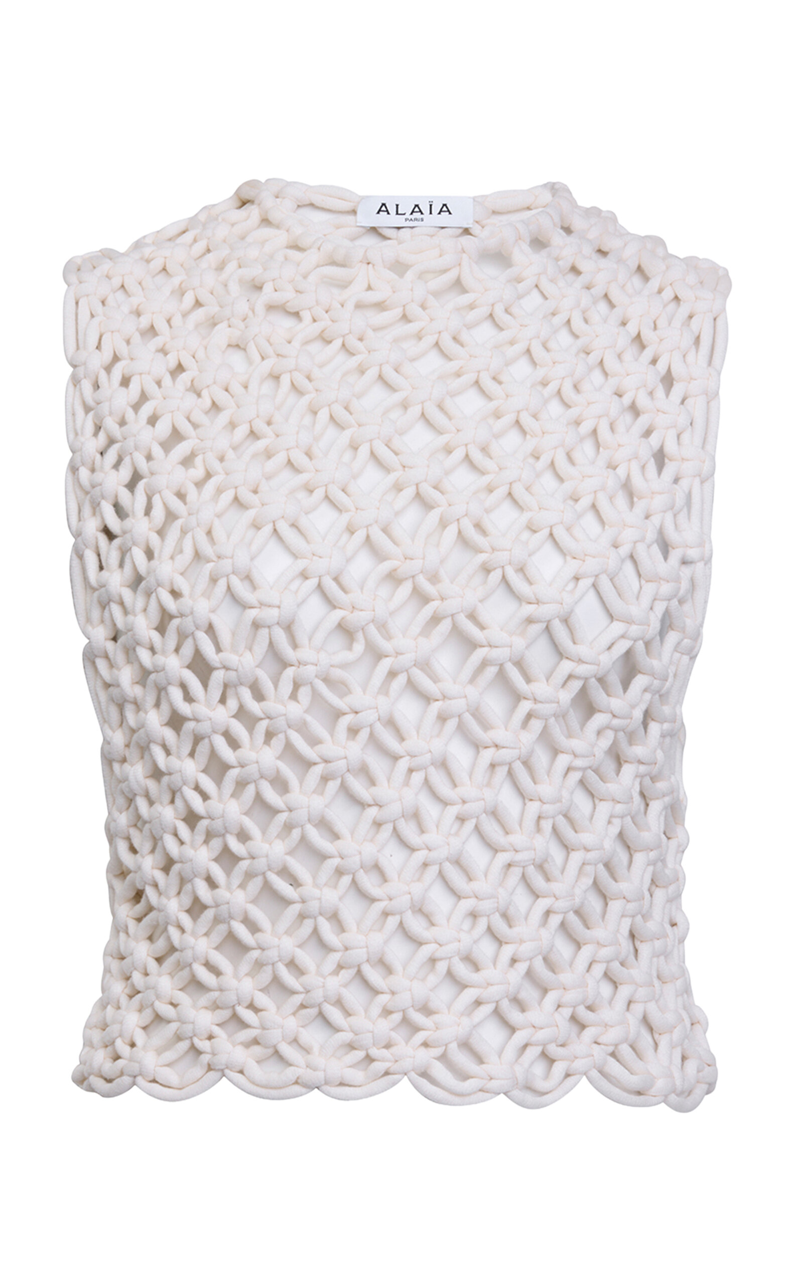 ALAÏA Crocheted Cotton-Blend Square Top - White