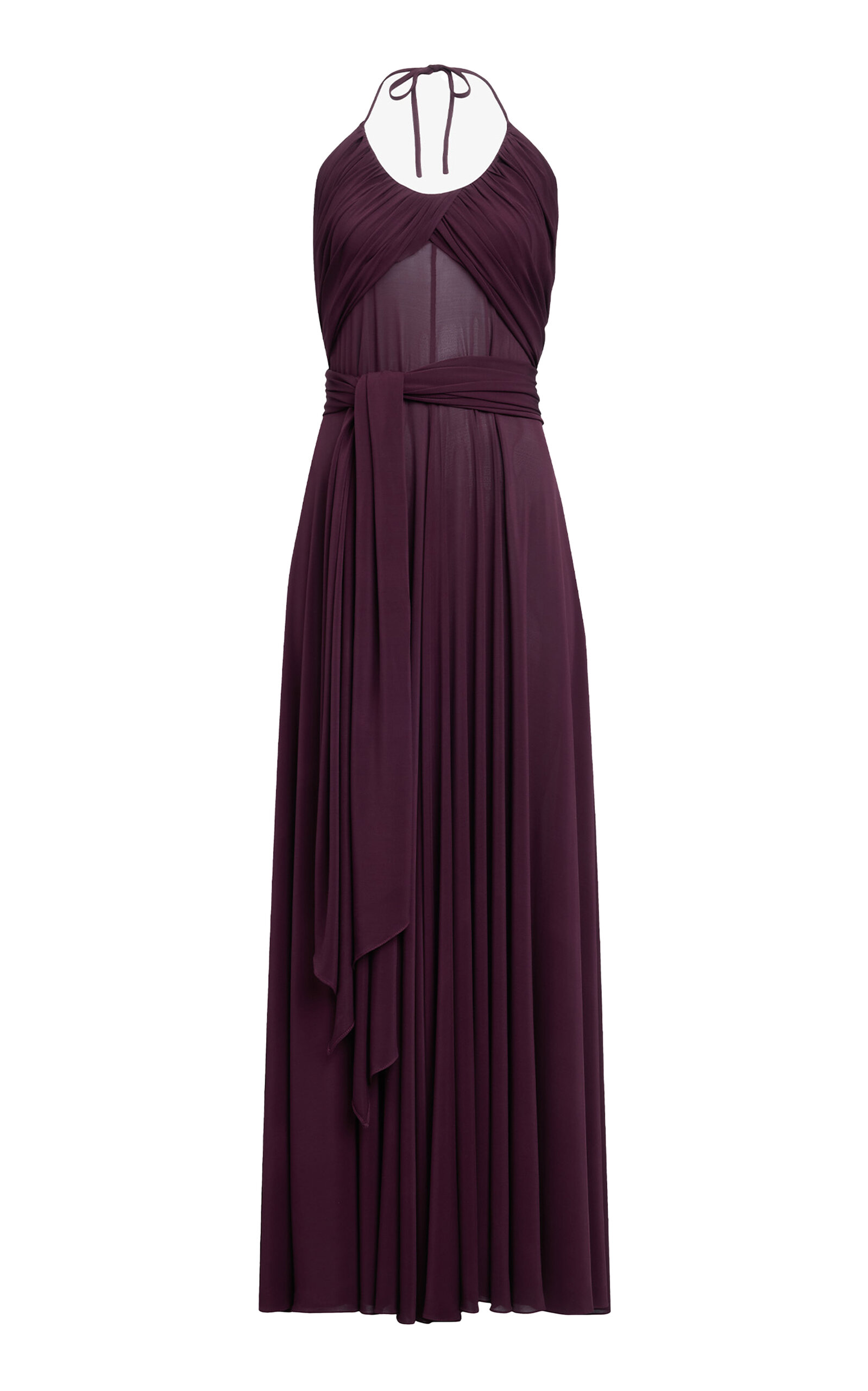 ALAÏA Cross Jersey Maxi Halter Dress - Burgundy
