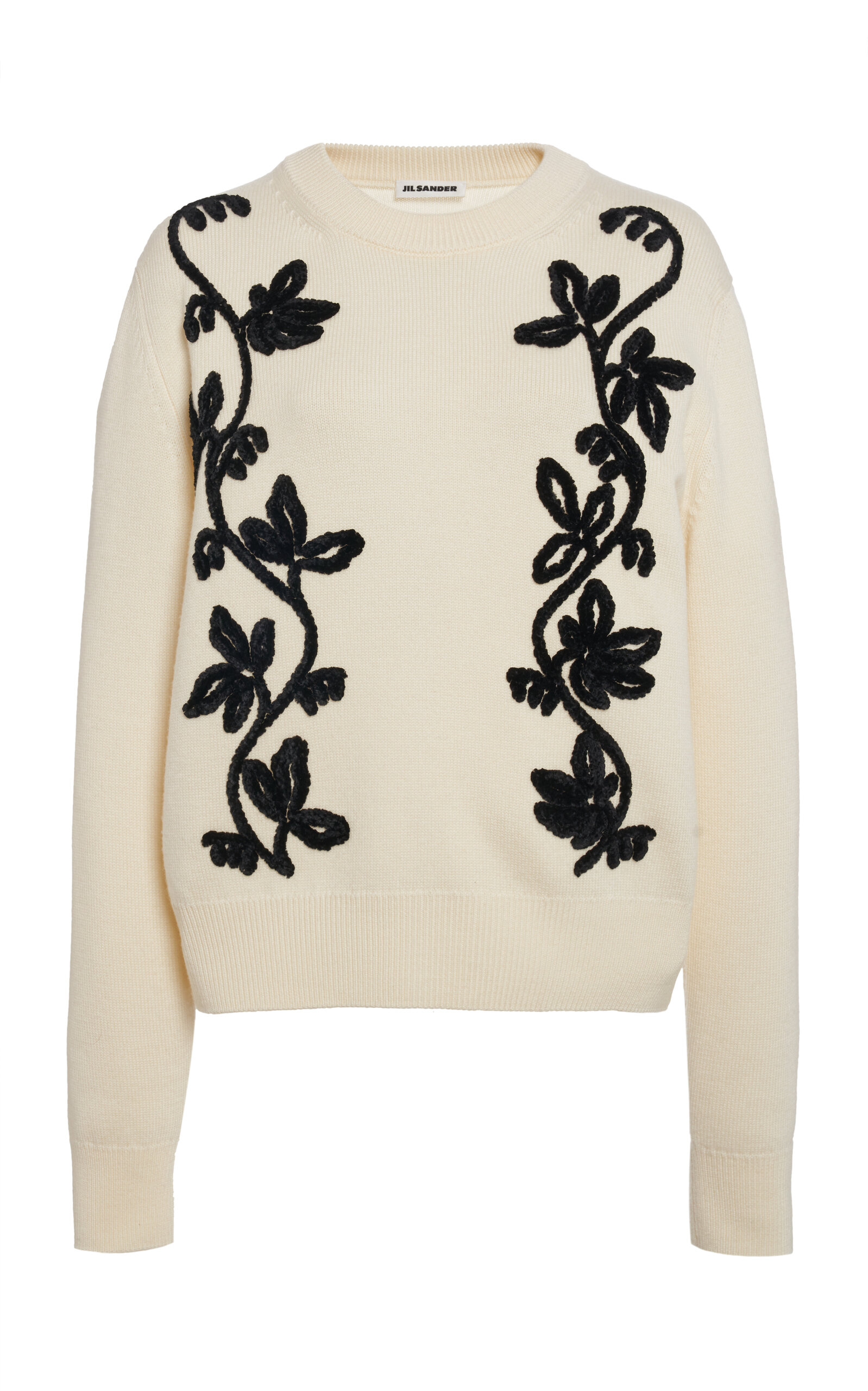 Jil Sander Floral Embroidered Virgin Wool Blend Sweater