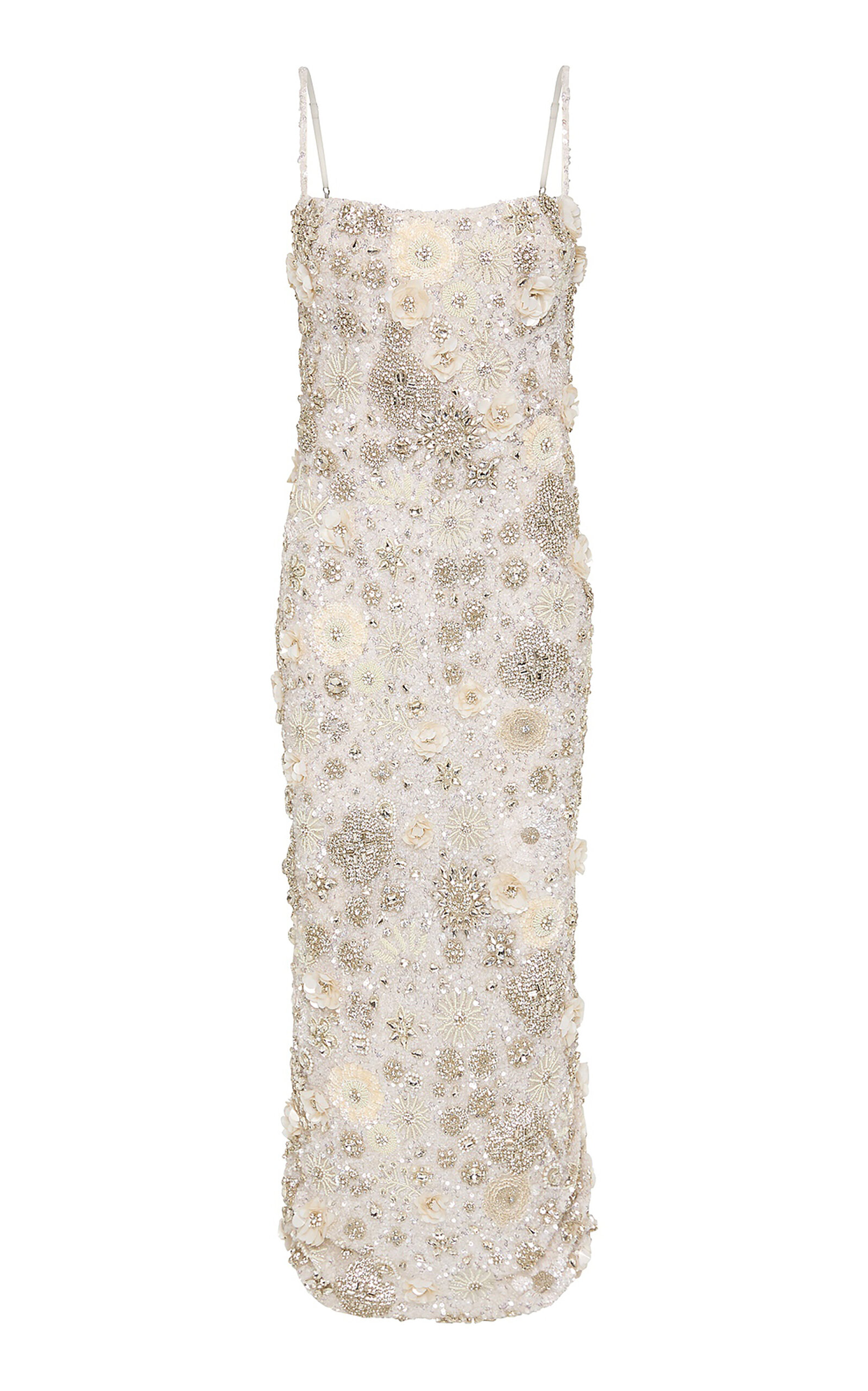 Rachel Gilbert Francesca Floral Crystal-Embellished Tulle Midi Dress
