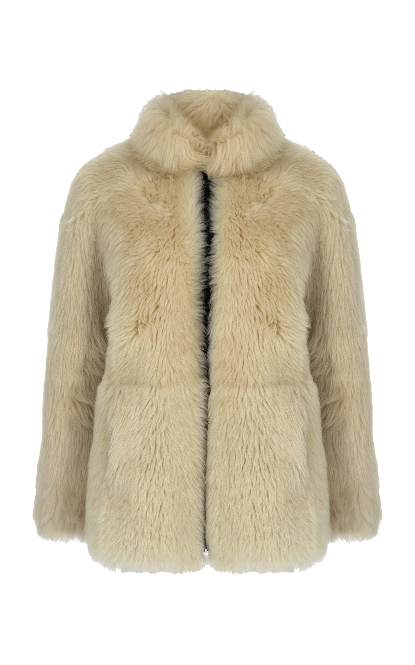 Zeynep Arçay Leather-Paneled Shearling Jacket - Off-White