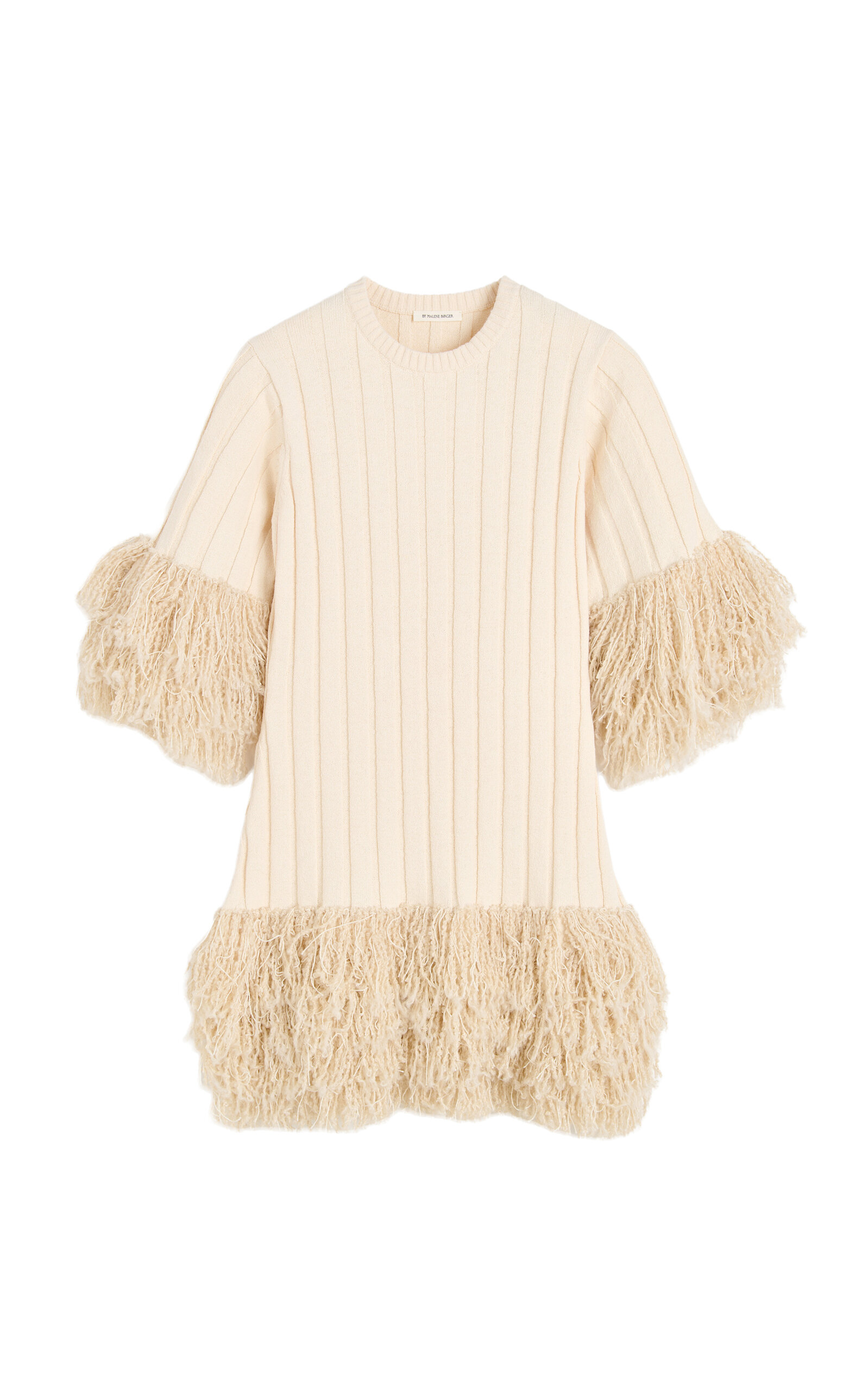 By Malene Birger Lina Shearling-trimmed Knit Cotton Mini Dress In Off-white