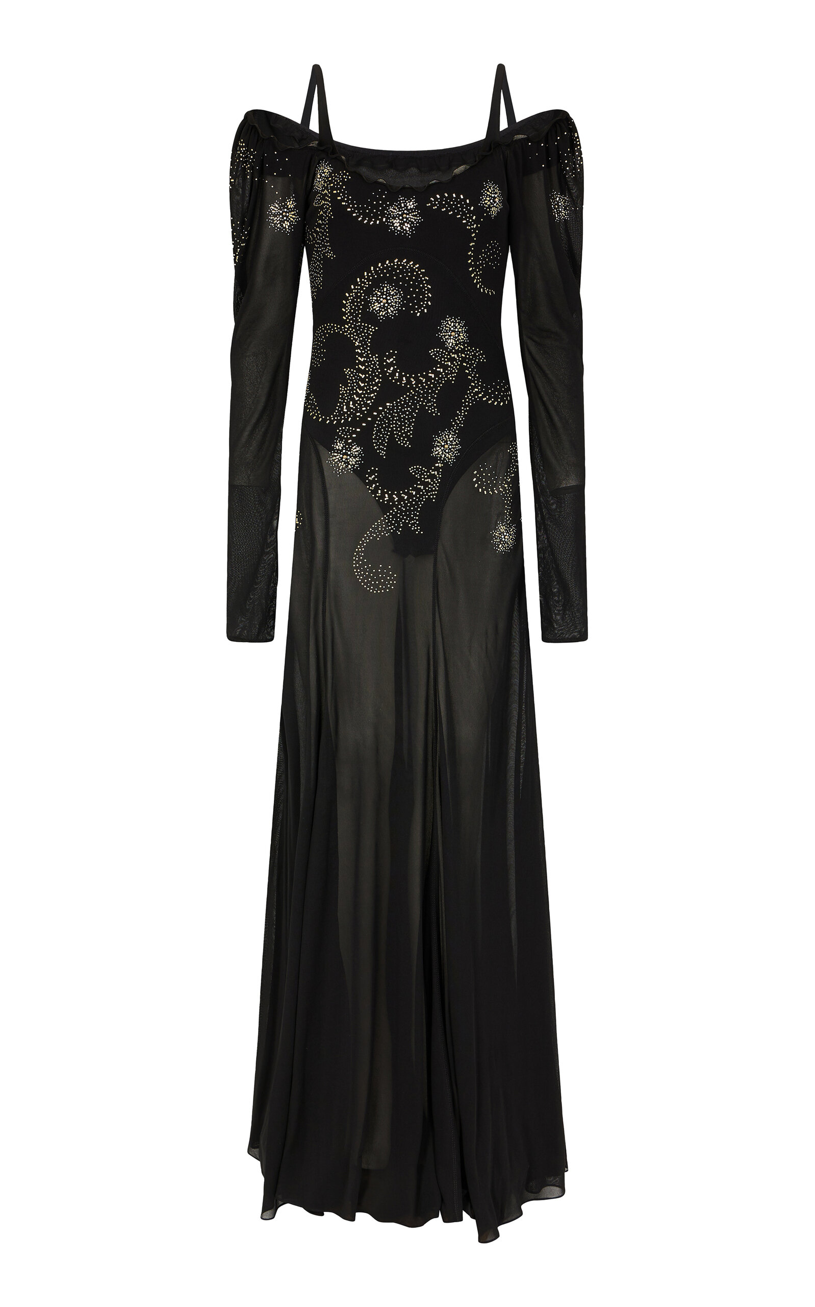 Rabanne Embellished Mesh Off-the-shoulder Maxi Dress In Black