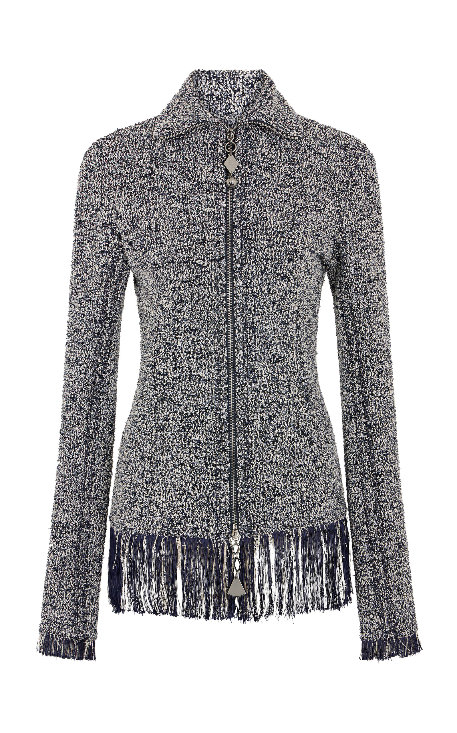Rabanne Fringed Zip-up Bouclé Jacket In Gray