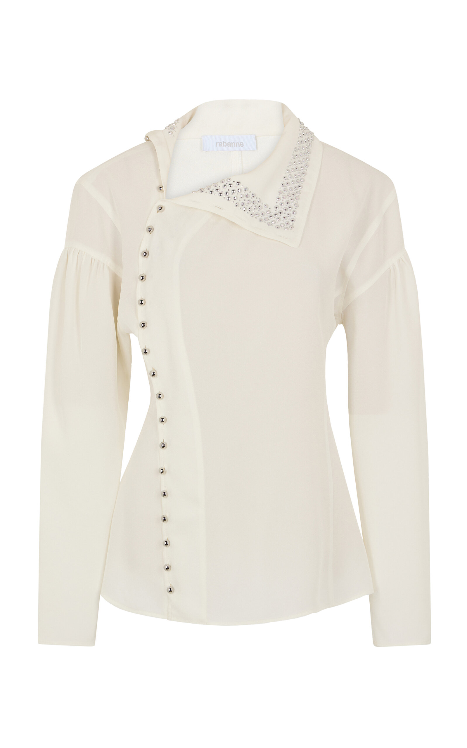 Shop Rabanne Studded Crepe Top In Off-white