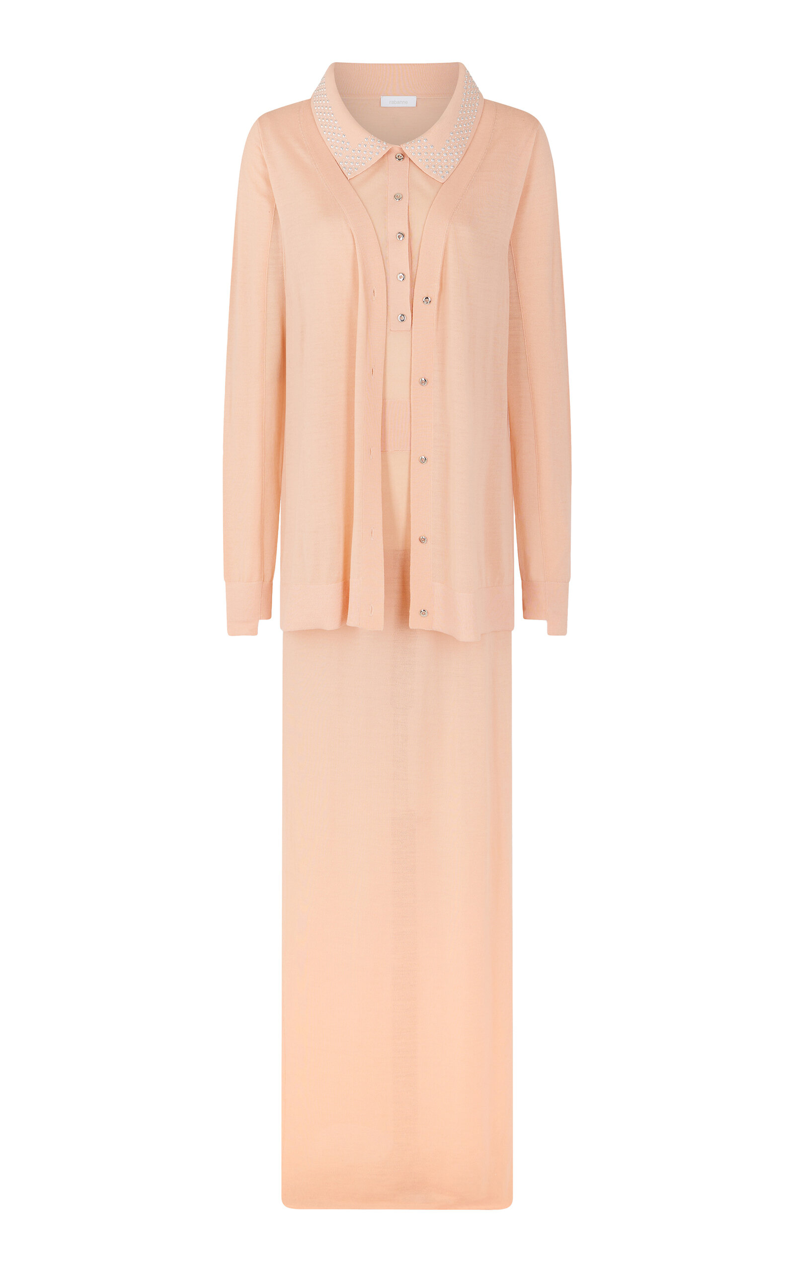 Rabanne Studded Knit Wool Maxi Dress In Pink