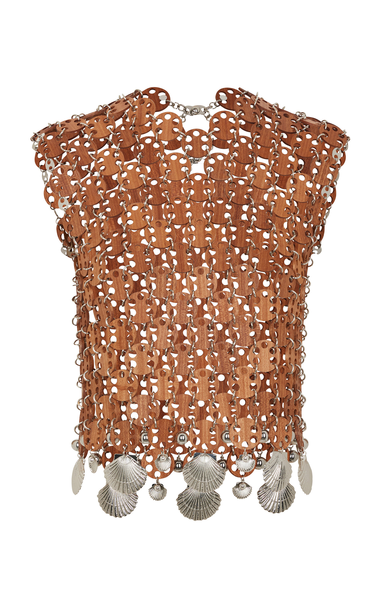 Rabanne Wood Chainmail Top In Brown