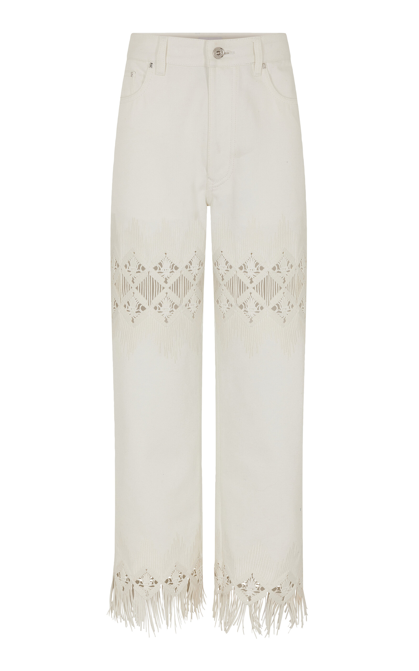 Rabanne Embroidered Cotton Straight-leg Pants In White