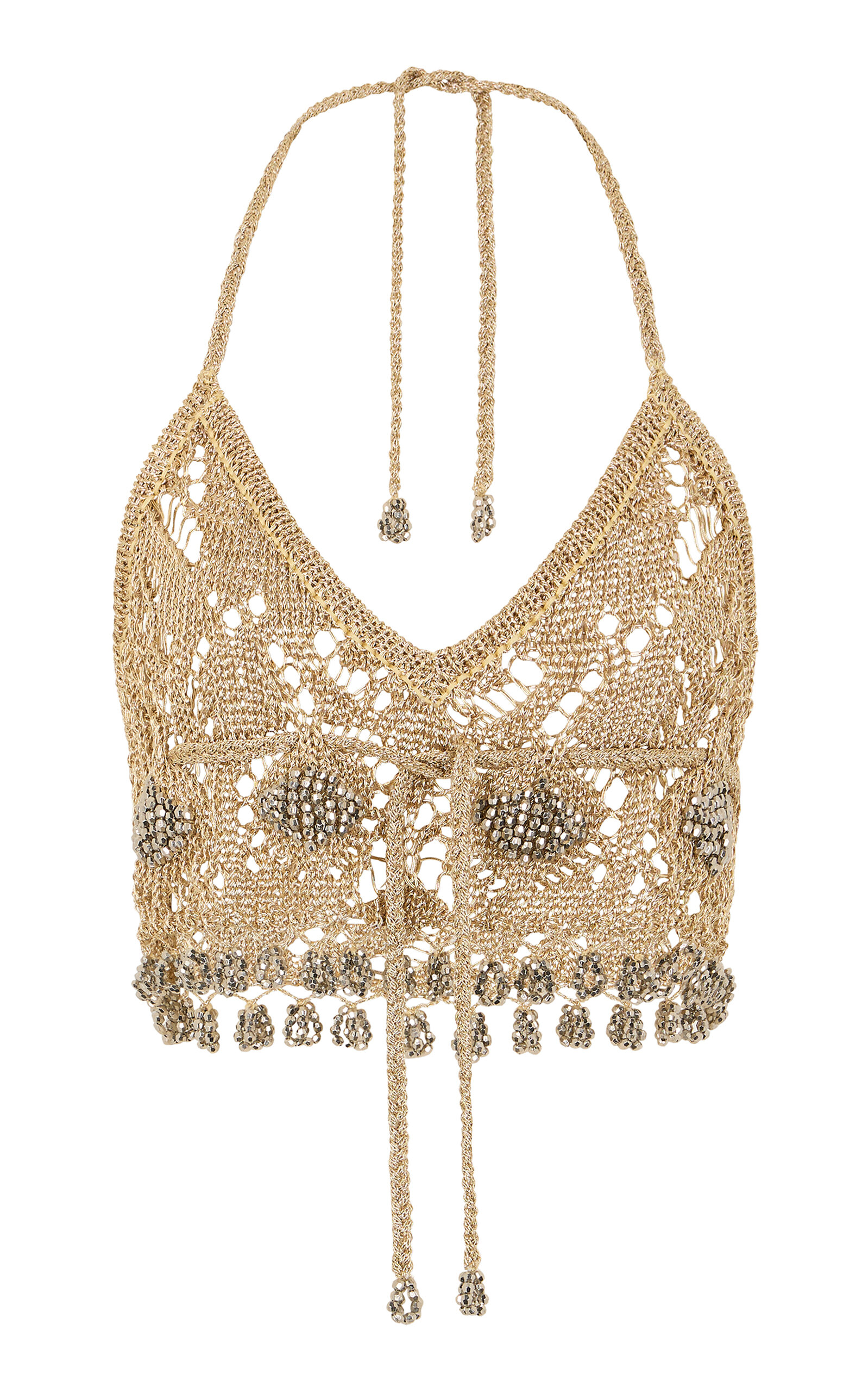 Shop Rabanne Embellished Metallic Knit Top In Gold