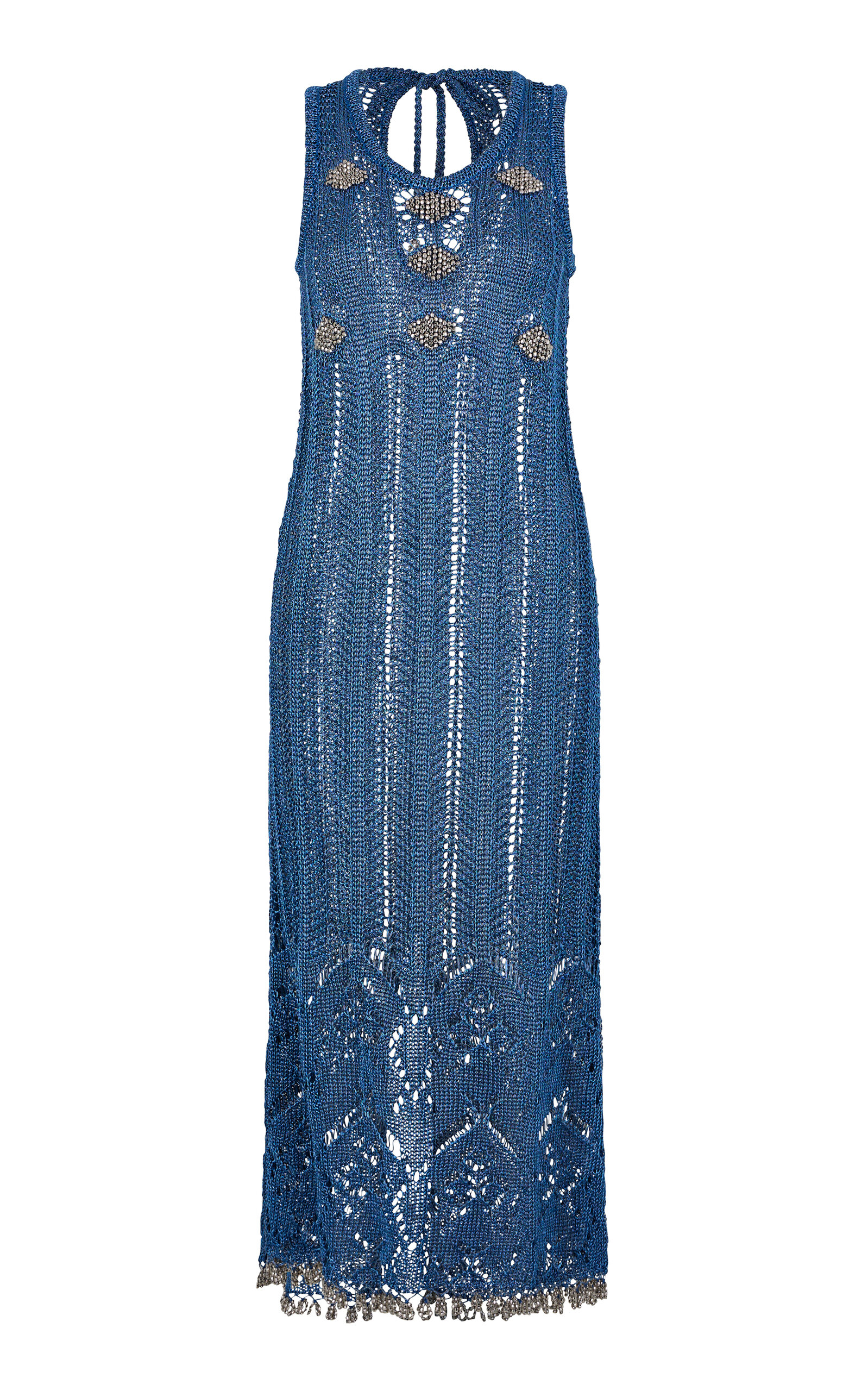 Rabanne Womens Turquoise Embellished Sleeveless Knitted Midi Dress In Blue
