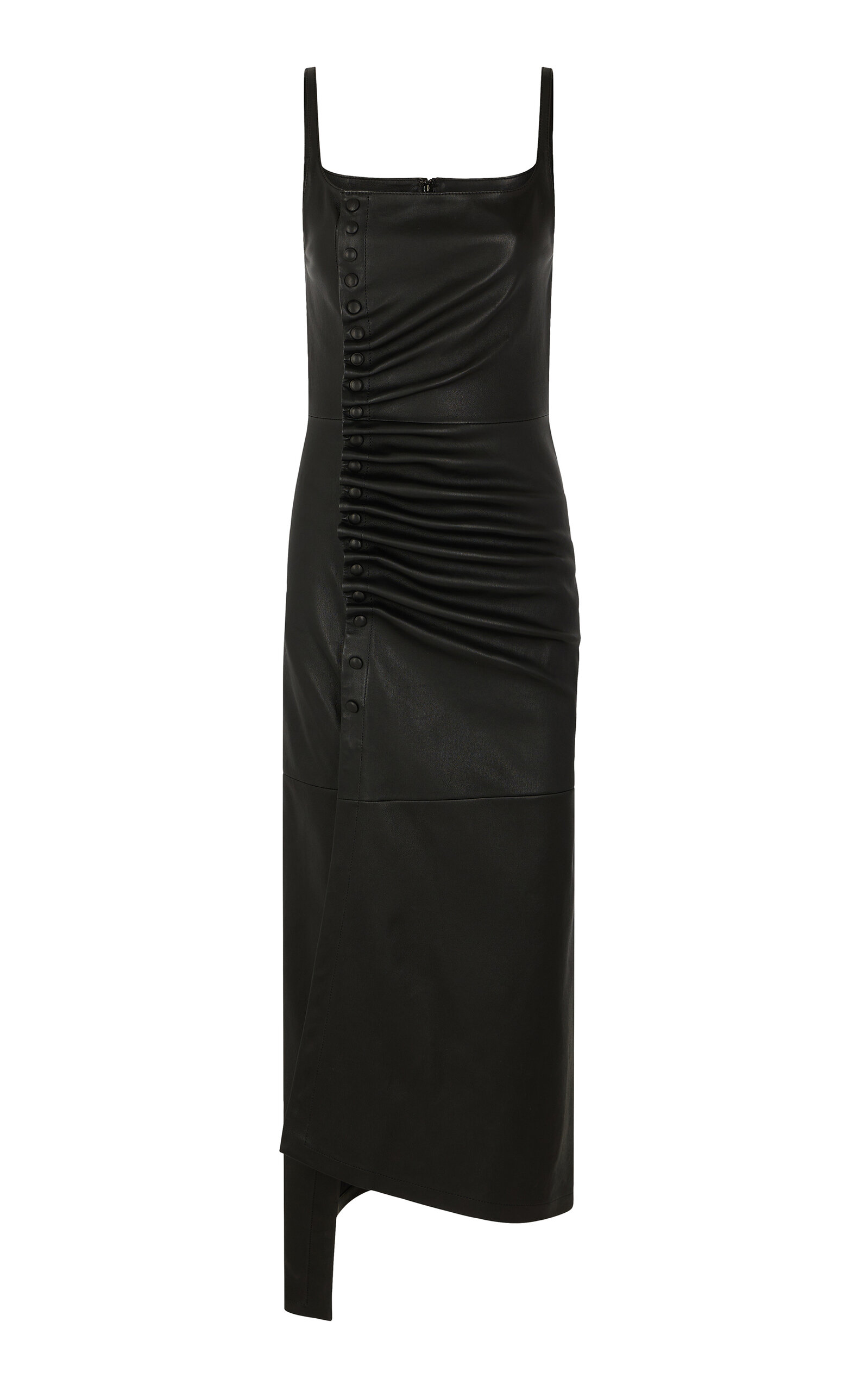 Rabanne Leather Asymmetric Short Dress In Black