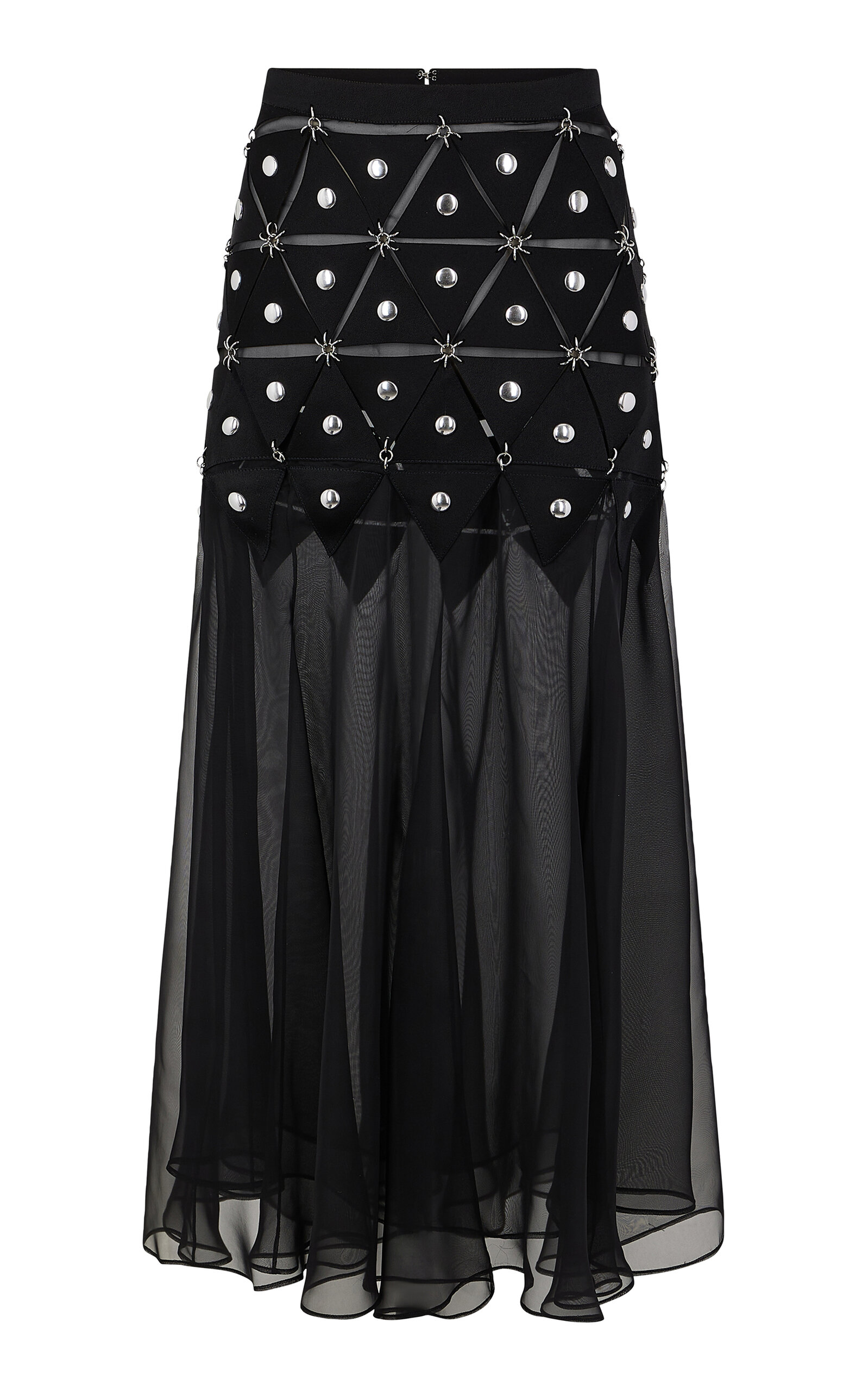 Rabanne Studded Cutout Mesh Midi Skirt
