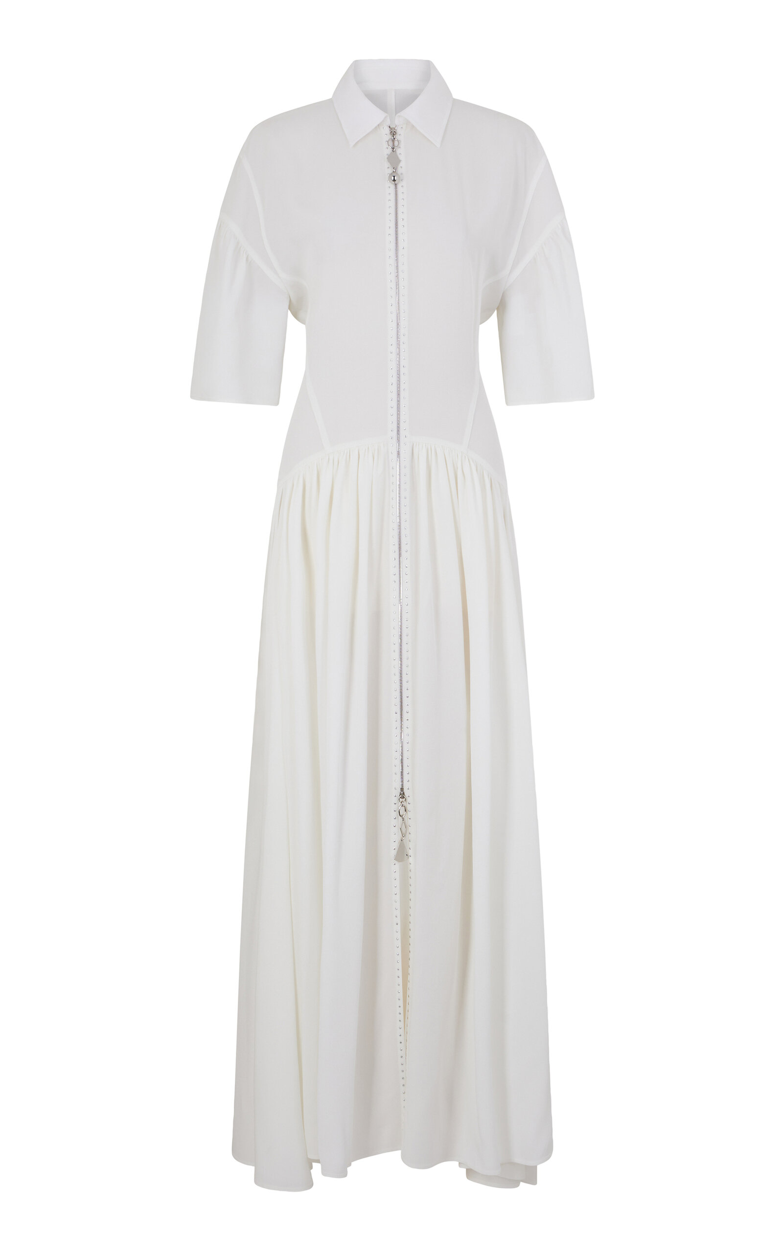 Shop Rabanne Drop-waist Crepe Maxi Dress In Off-white