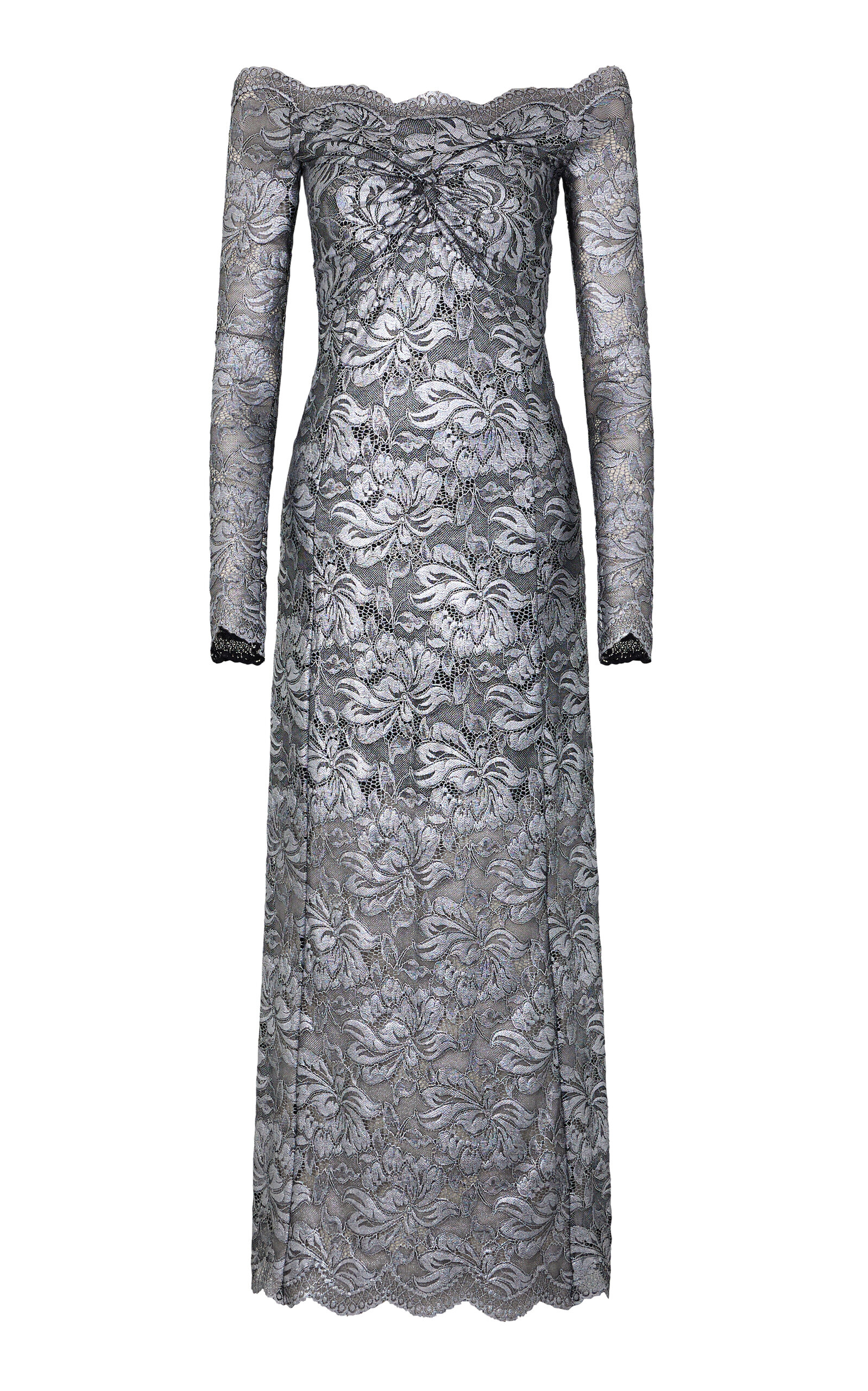 Rabanne Nero E Argento Off-the-shoulder Midi Dress In Silver