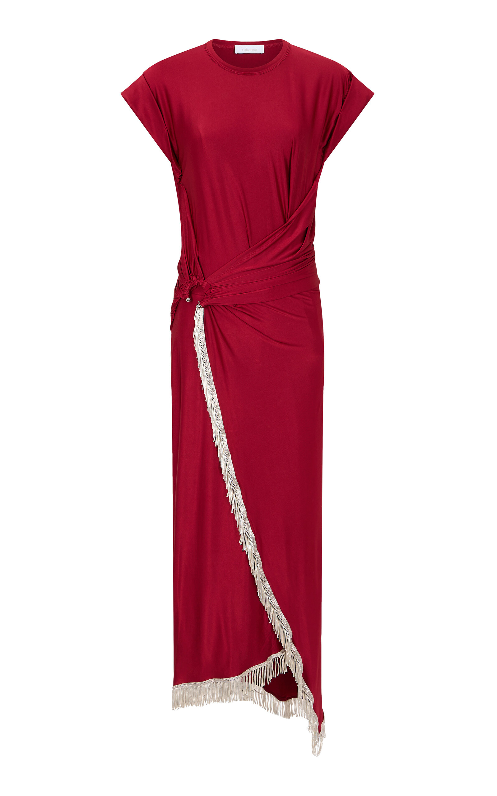 Rabanne Womens Ruby Red Draped Fringed Stretch-jersey Maxi Dress In Red