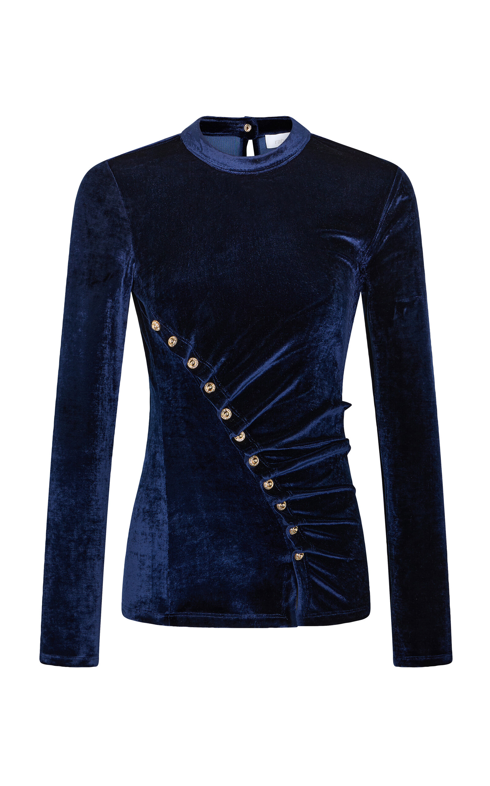 Rabanne Asymmetric Buttoned Velvet Top In Blue