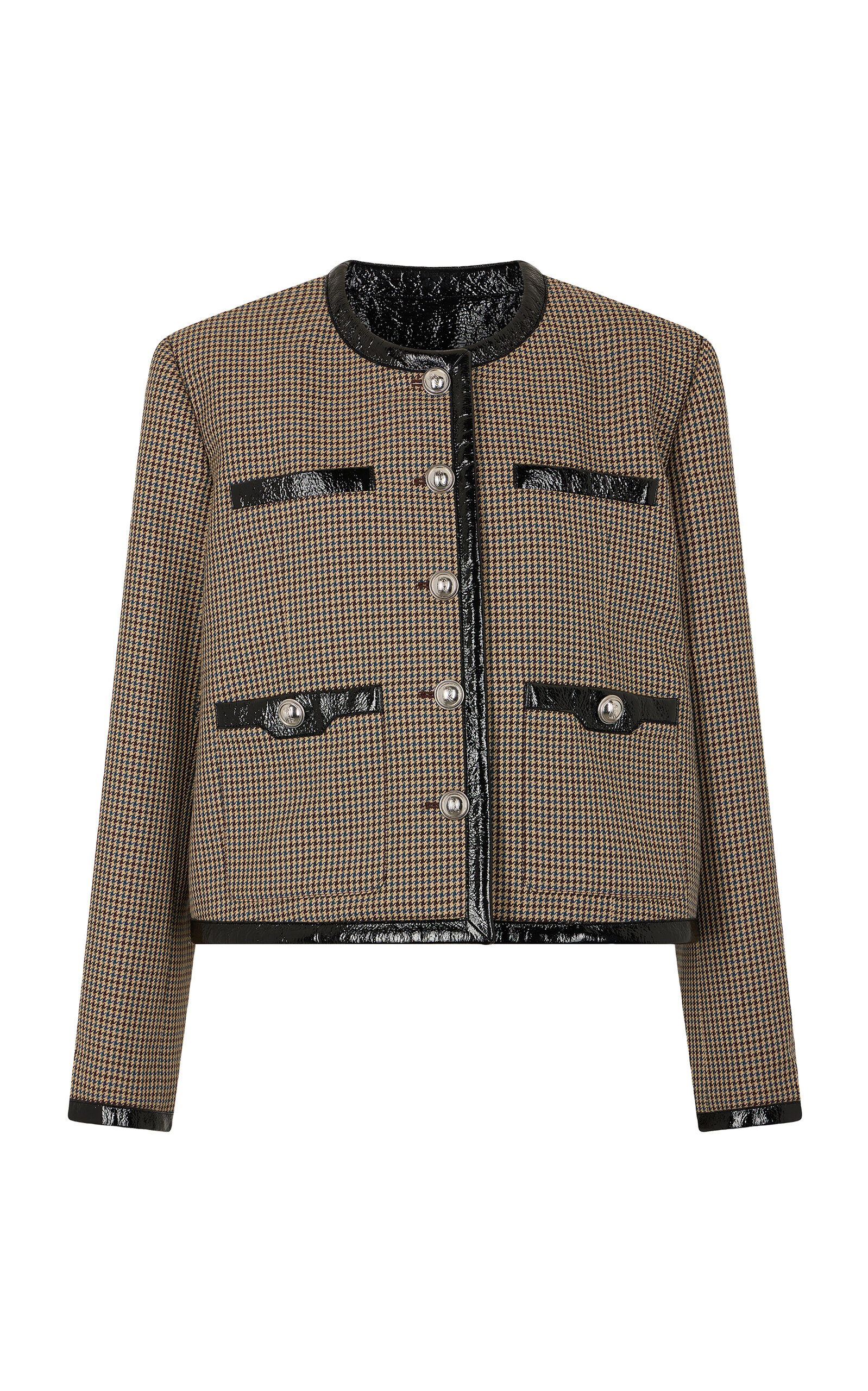 Vegan Leather-Trimmed Wool Jacket