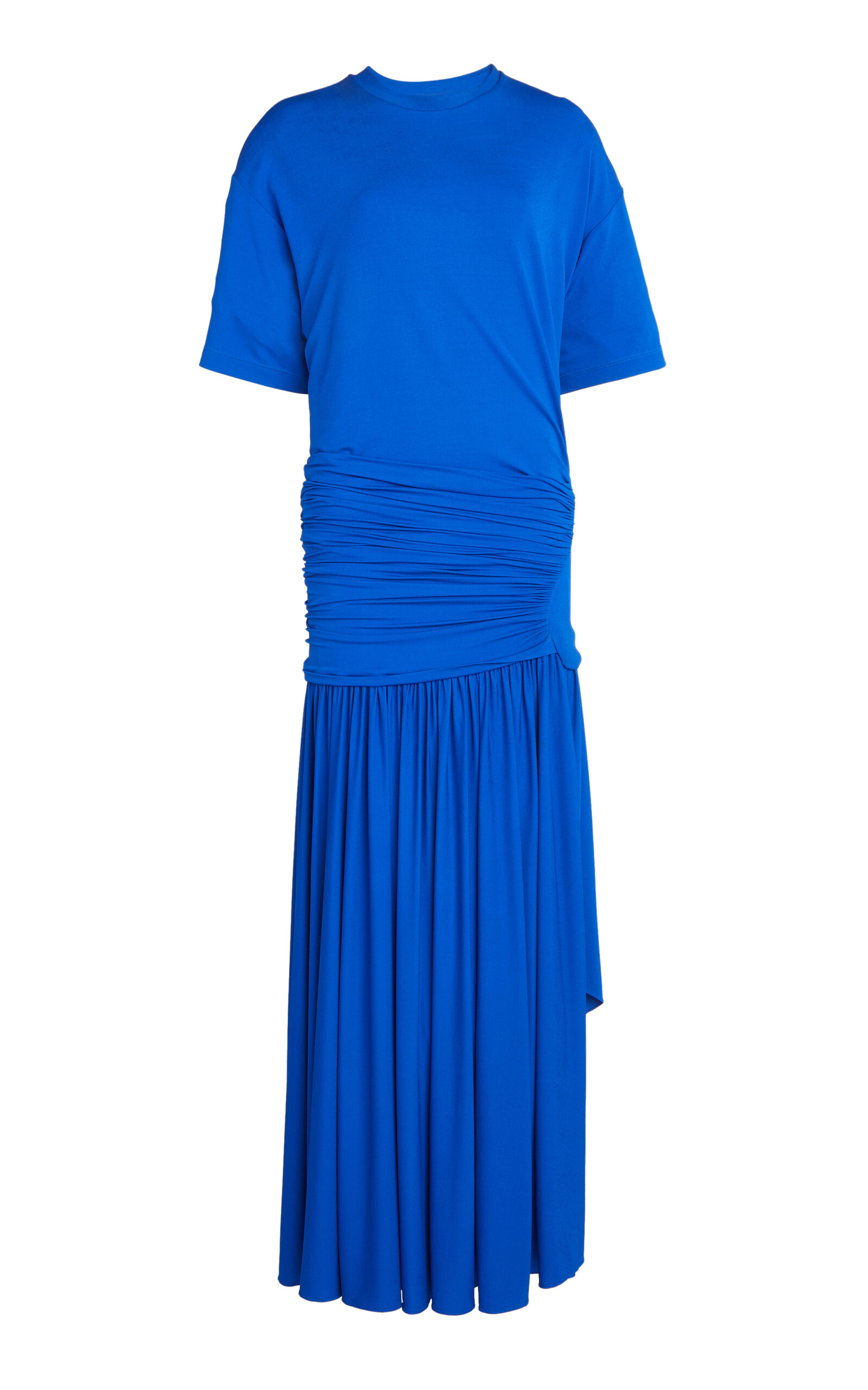 Ferragamo Asymmetric Jersey Midi Dress In Blue
