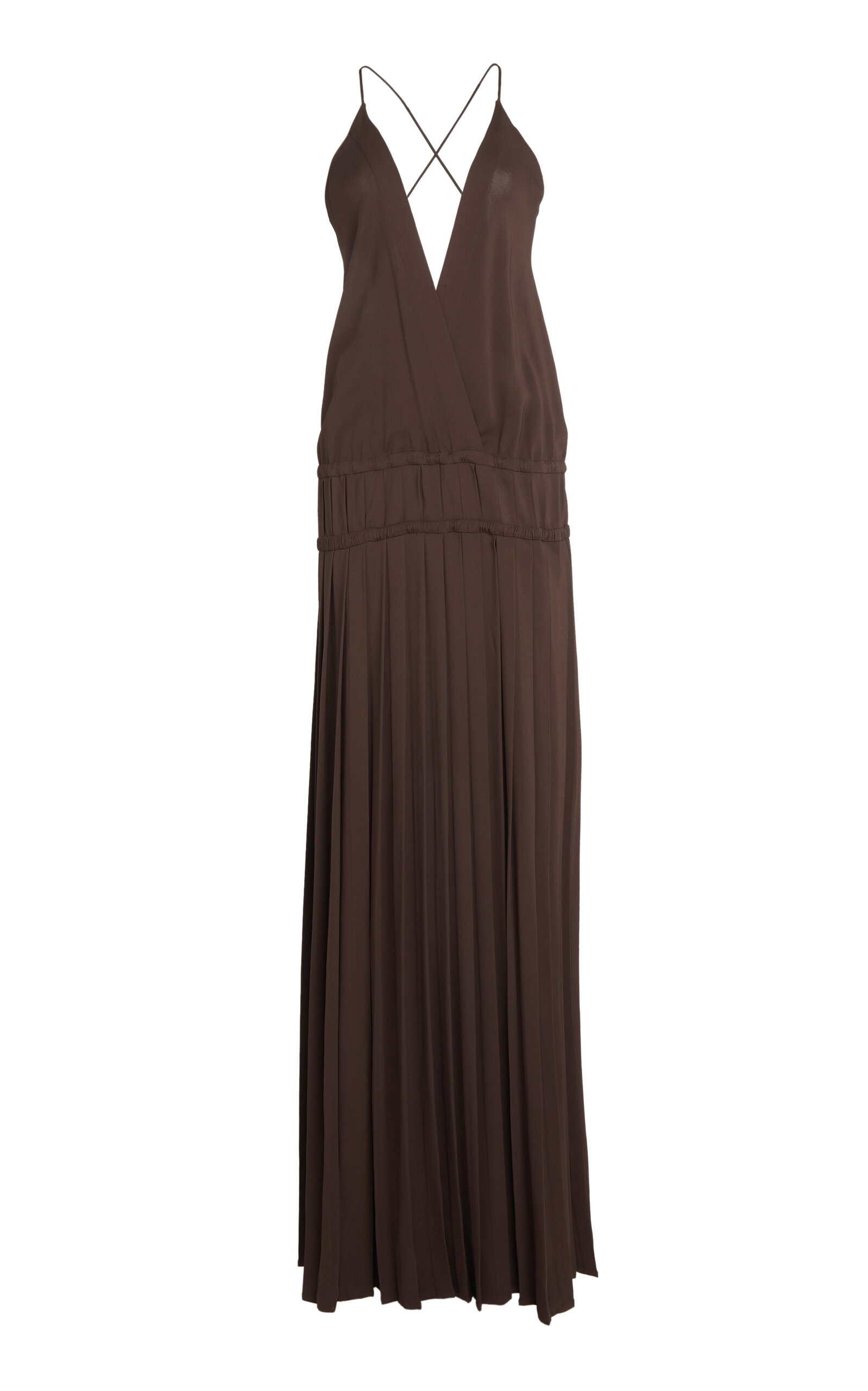 Ferragamo Pleated Drop-waist Crepe Maxi Dress In Brown