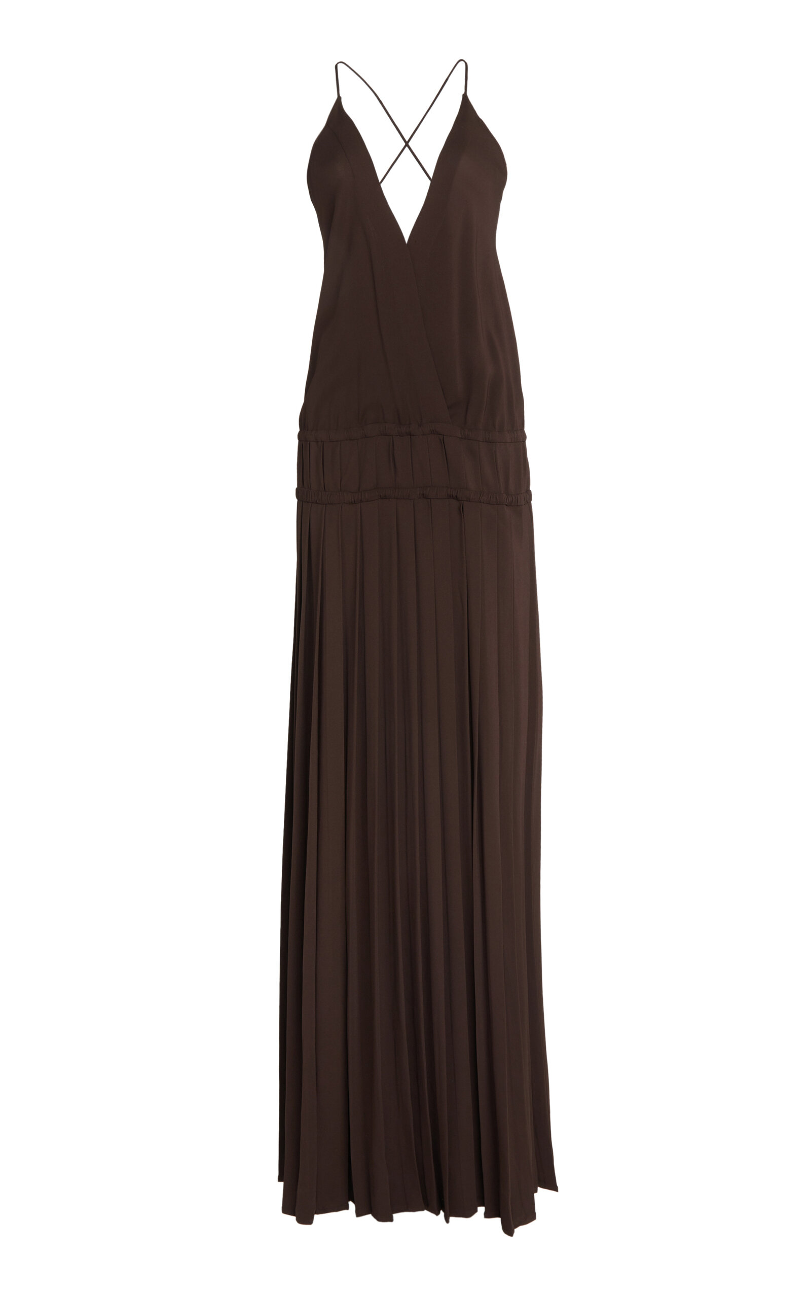 Ferragamo Pleated Drop-Waist Crepe Maxi Dress