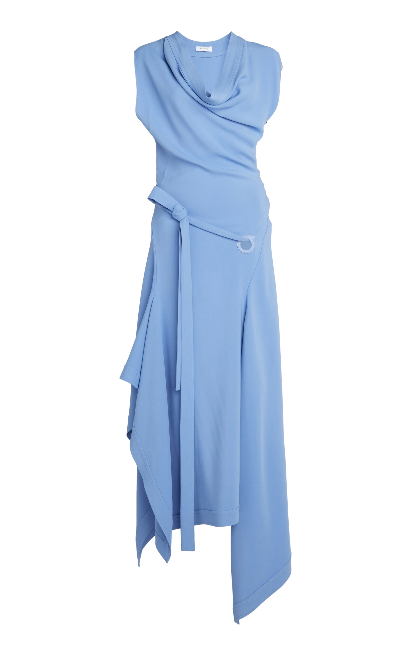 Shop Ferragamo Asymmetric Crepe Midi Dress In Blue