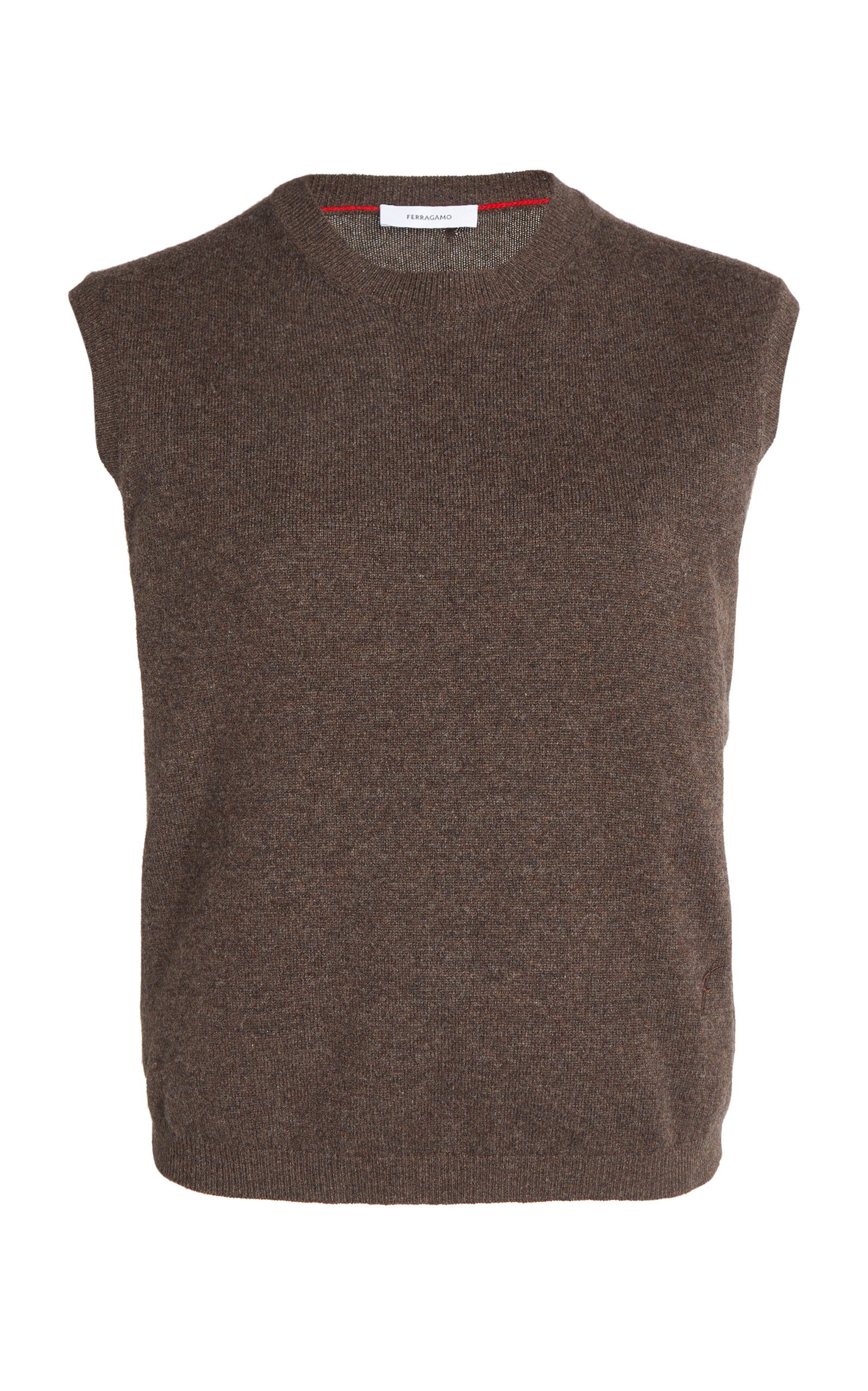 Ferragamo Chocolate Stretch Wool Blend Sleeveless Sweater In Brown