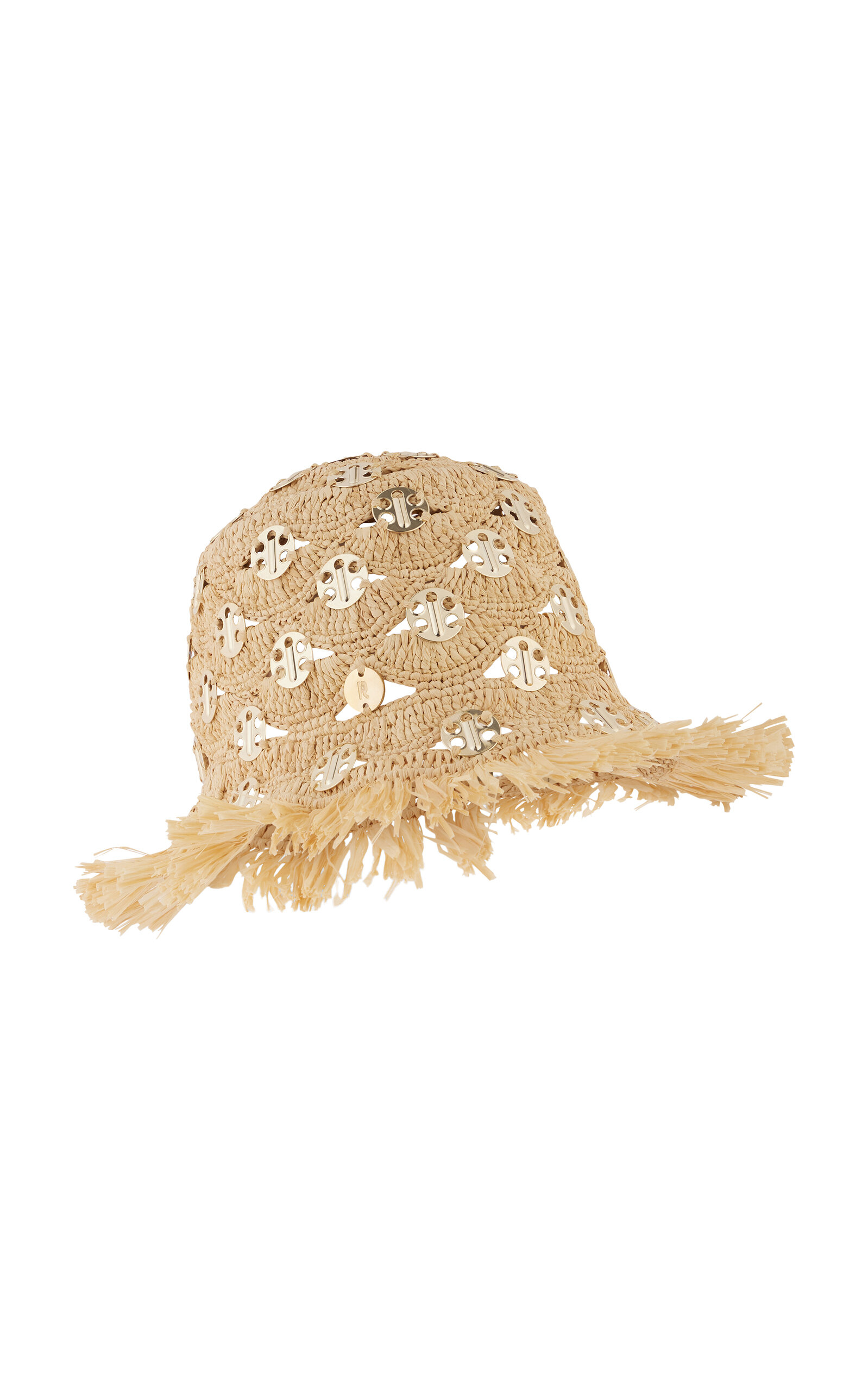 Rabanne Disc-embellished Raffia Hat In Neutral