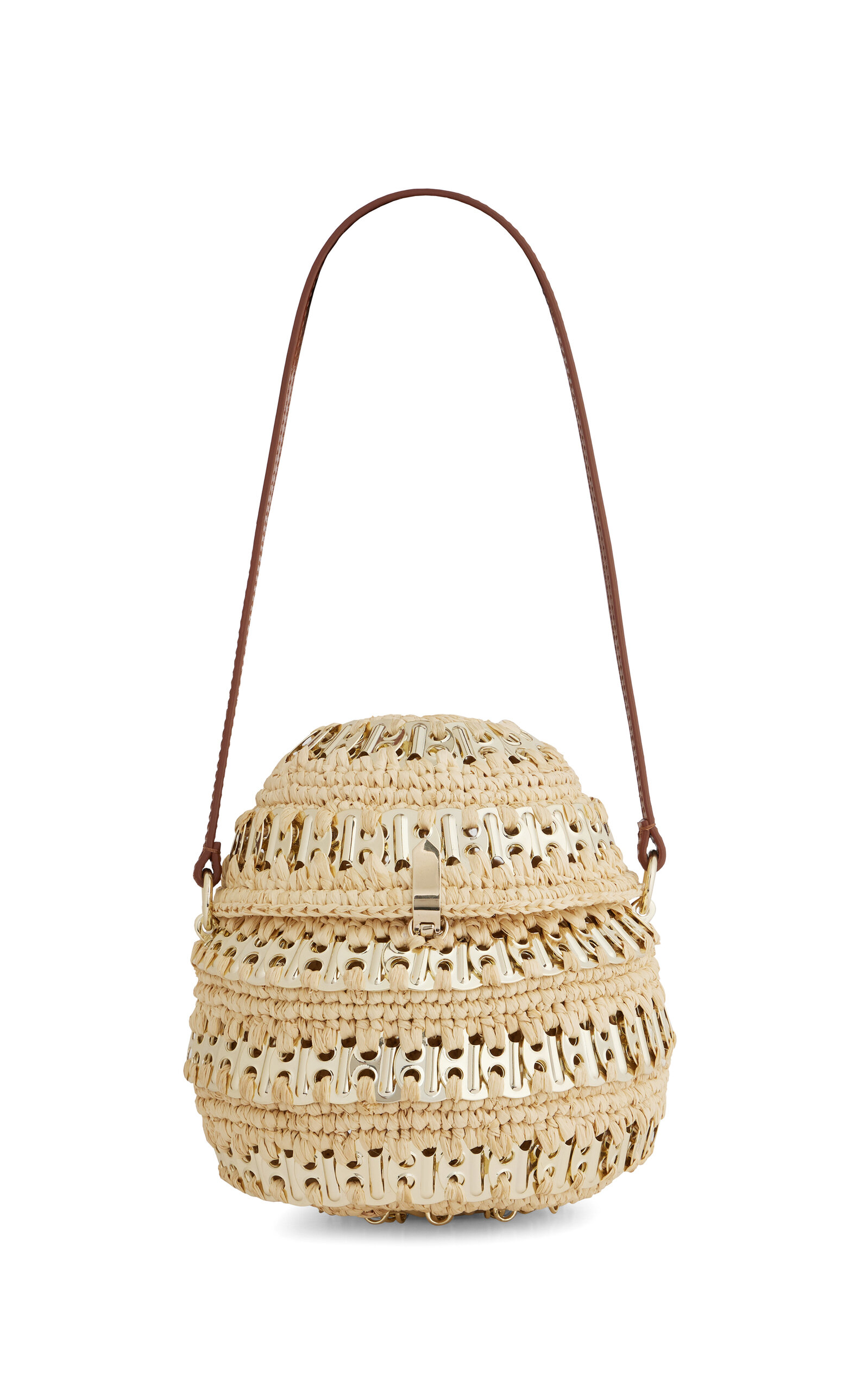Rabanne Hardware-Detailed Raffia Shoulder Bag - Neutral - OS