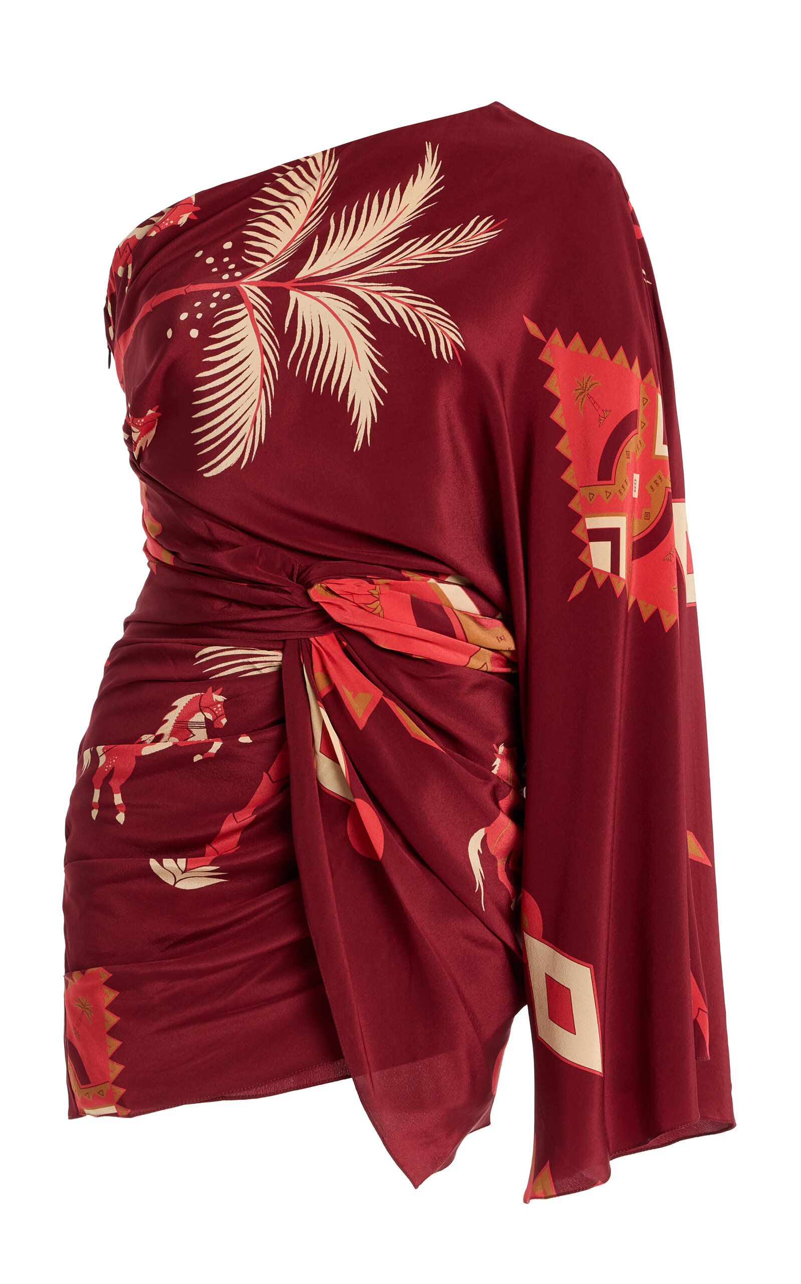 Johanna Ortiz Hidden Oasis Asymmetric Silk Mini Dress - Burgundy