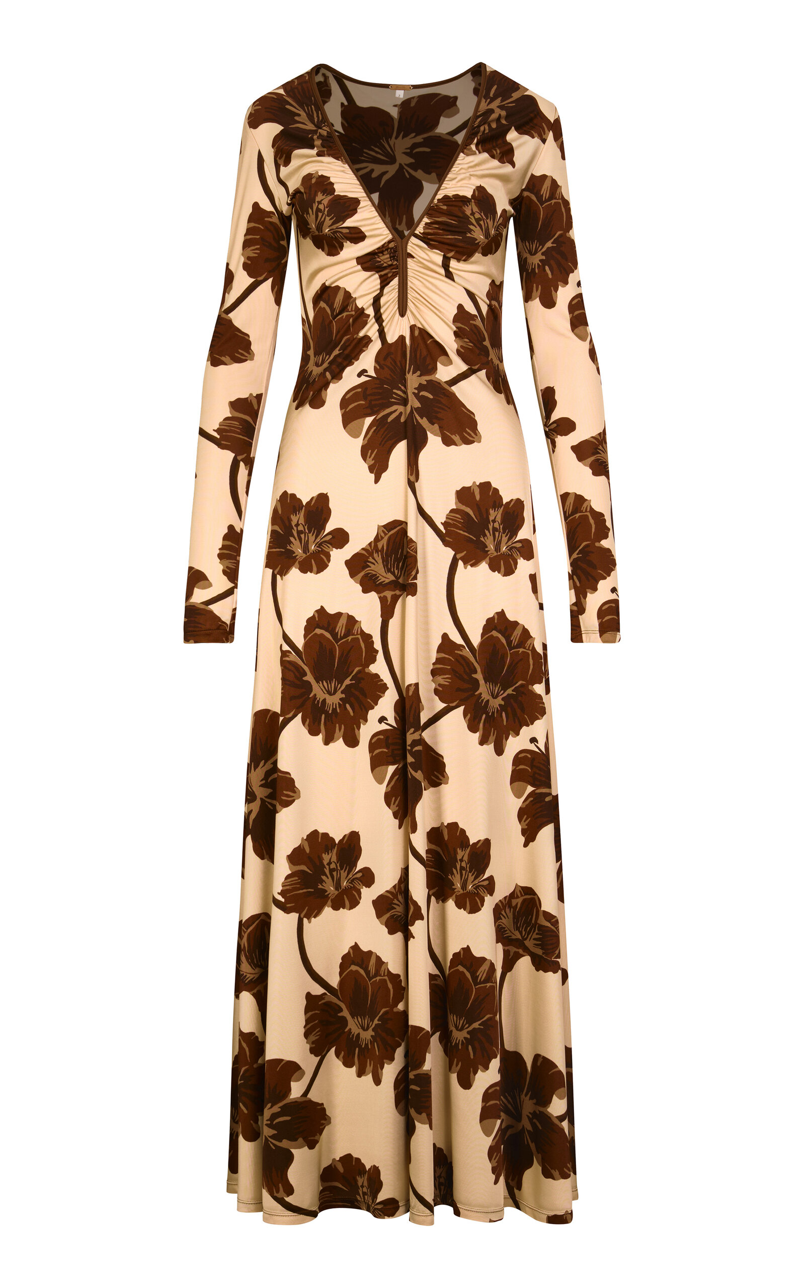 Johanna Ortiz Alma Bordada Ruched Jersey Maxi Dress - Nude