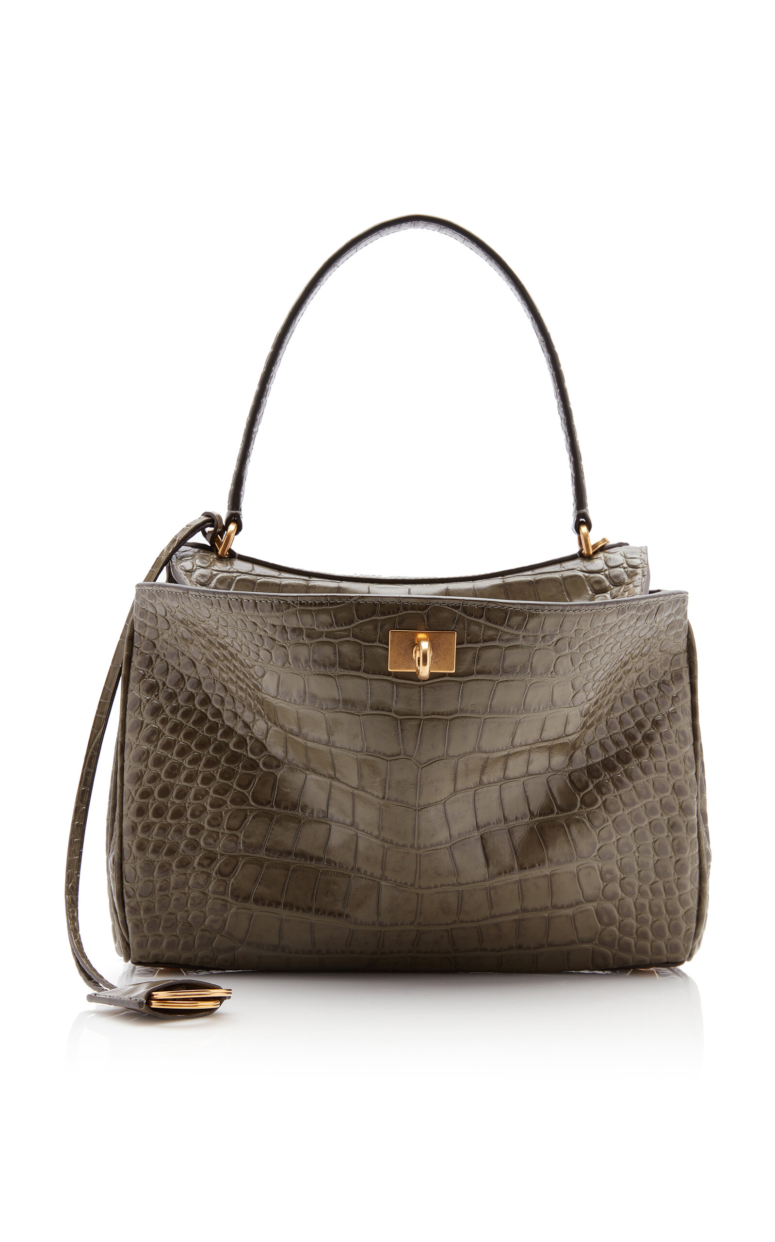 Balenciaga Rodeo Small Croc-Embossed Leather Top Handle Bag - Green - OS