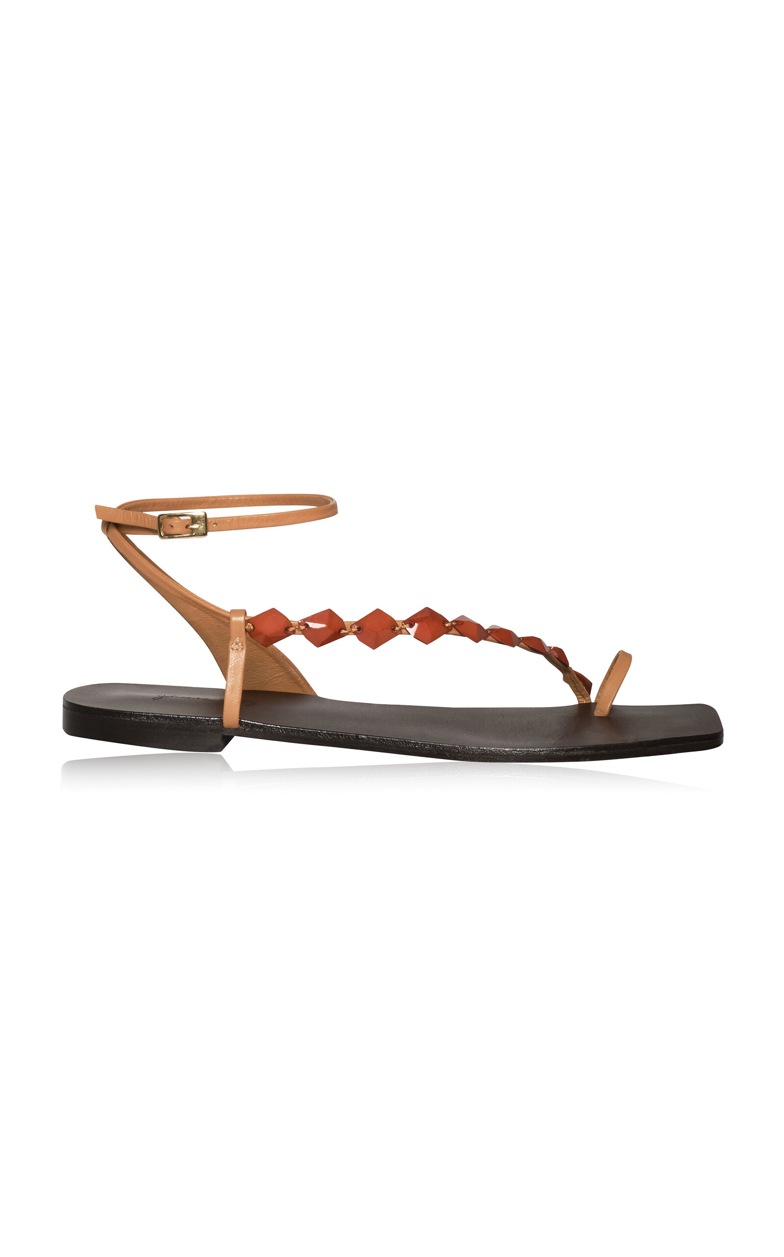 Dazzling Crest Beaded Leather Sandals