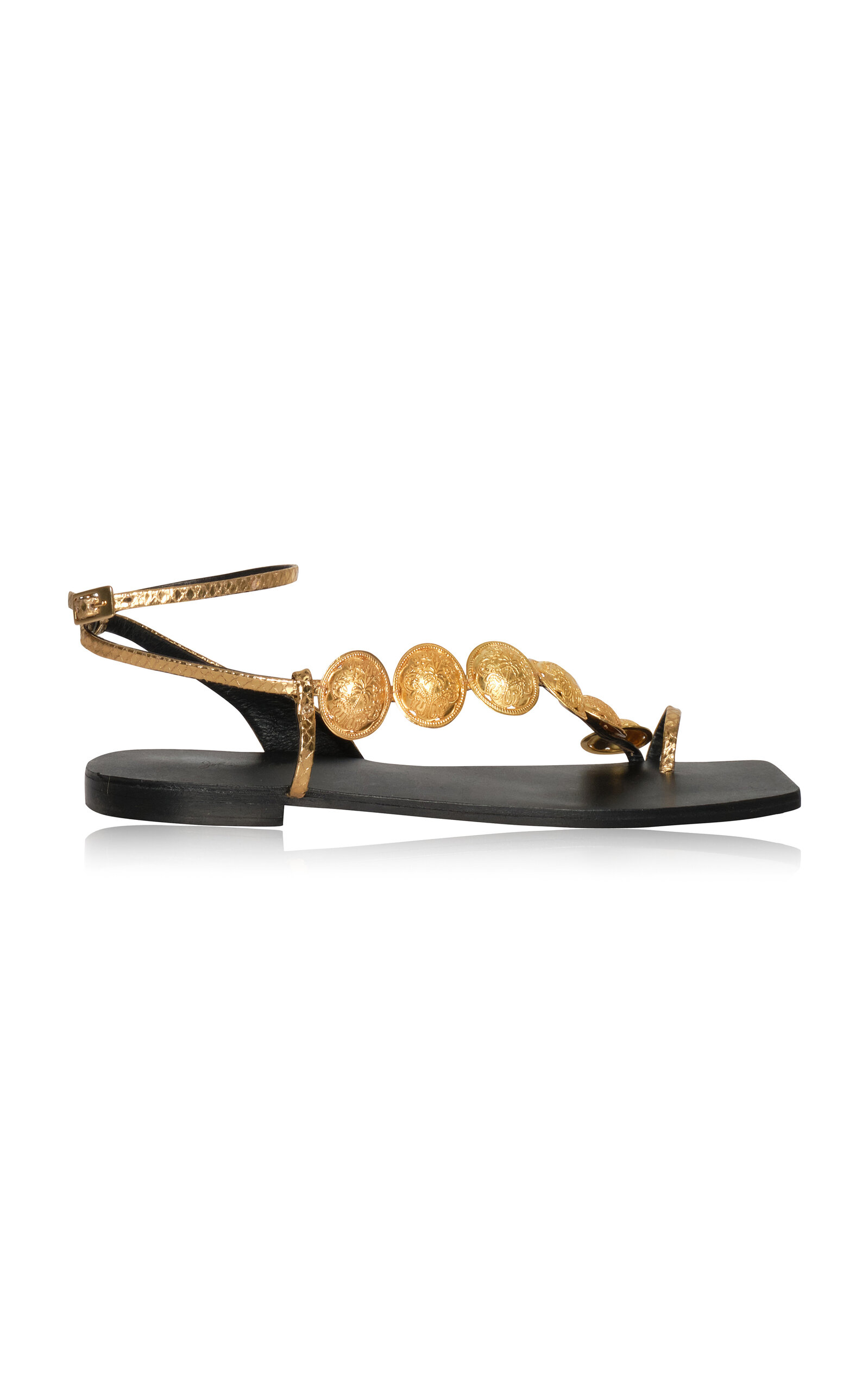 Dazzling Crest Brass-Detailed Leather Sandals