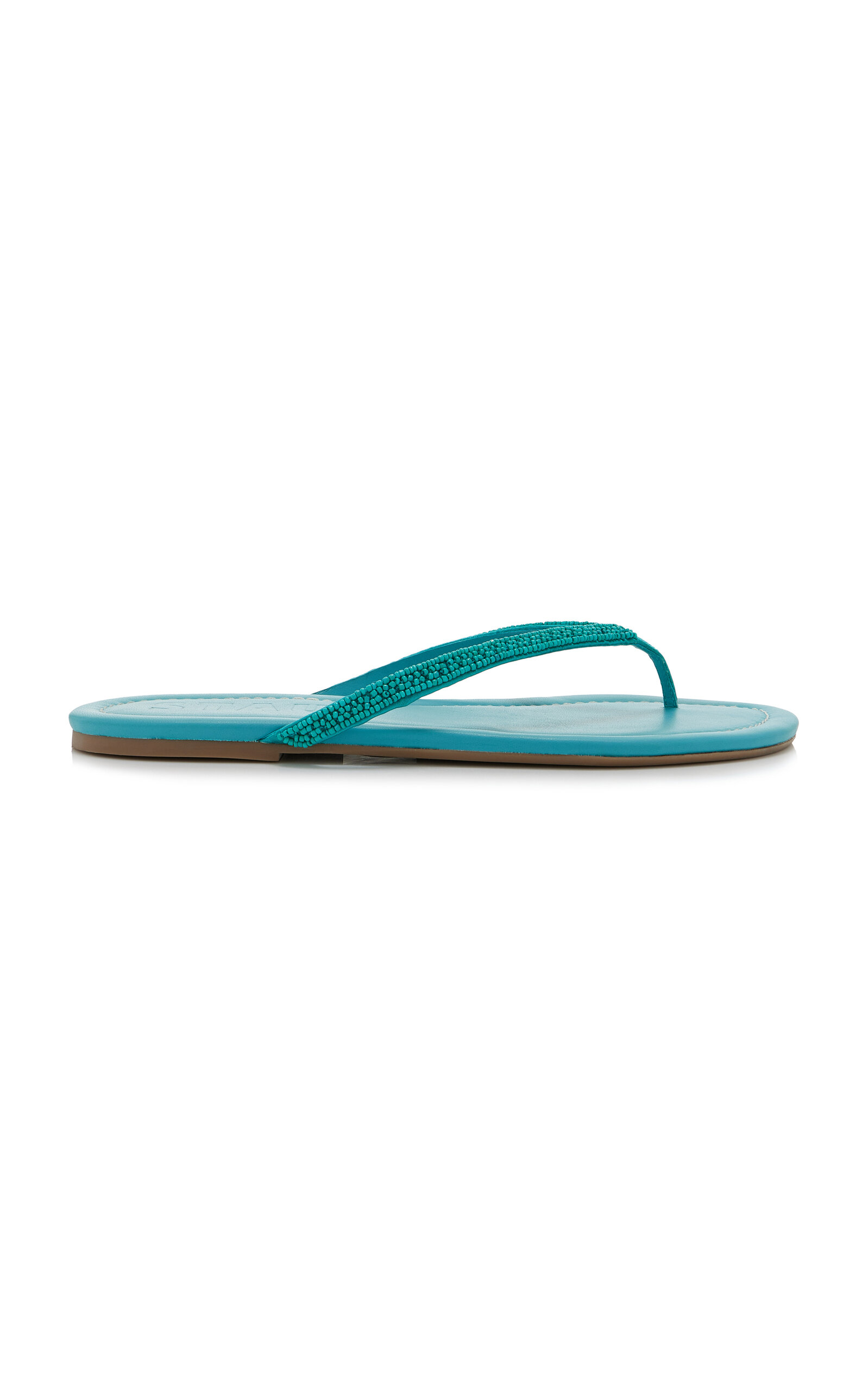 STAUD Freja Beaded Leather Thong Sandals