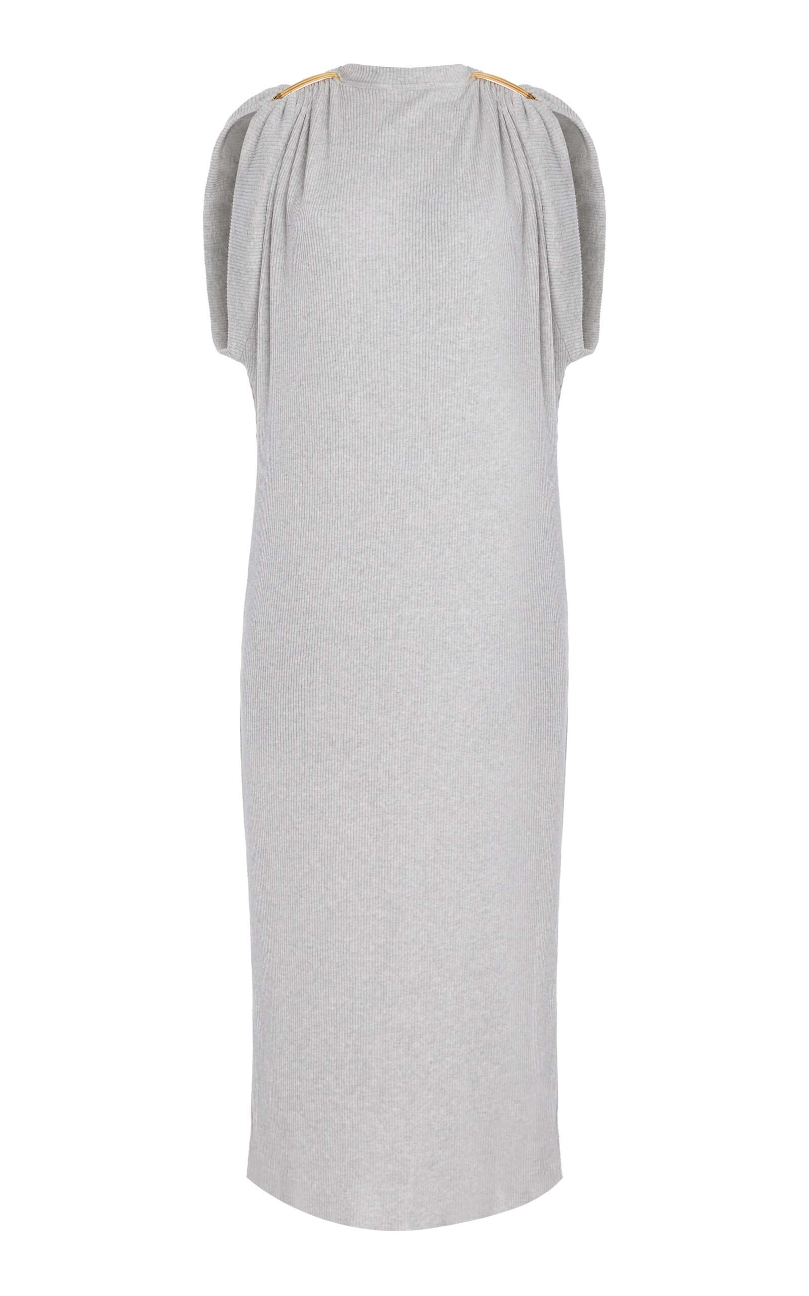 Brandon Maxwell The Lucy Draped Ribbed Jersey Midi Dress In Grey