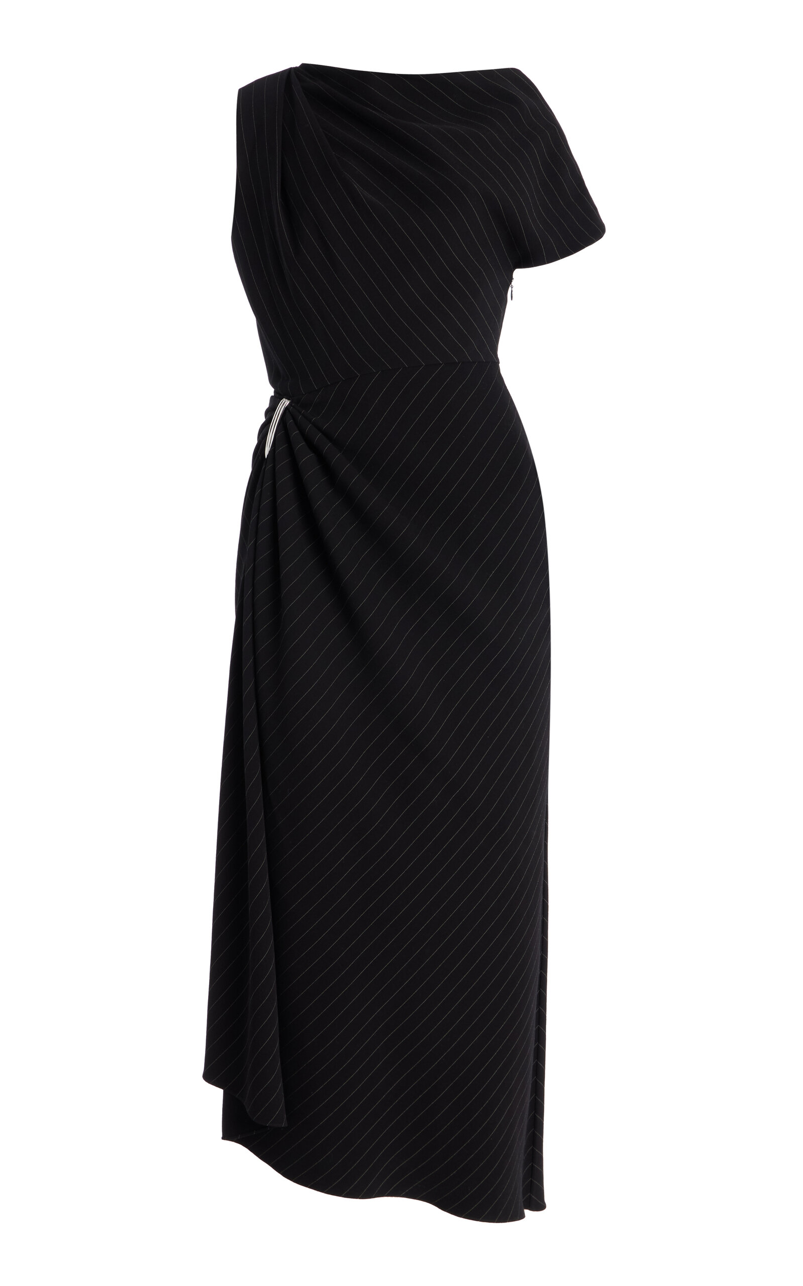 Brandon Maxwell The Lowery Asymmetric Wool Tailoring Midi Dress - Black/white