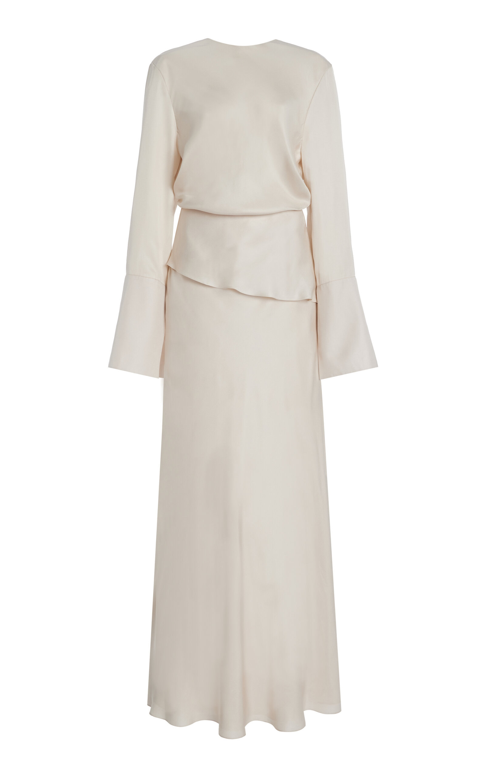 Brandon Maxwell The Violet Tiered Fluid Twill Maxi Dress In Off-white