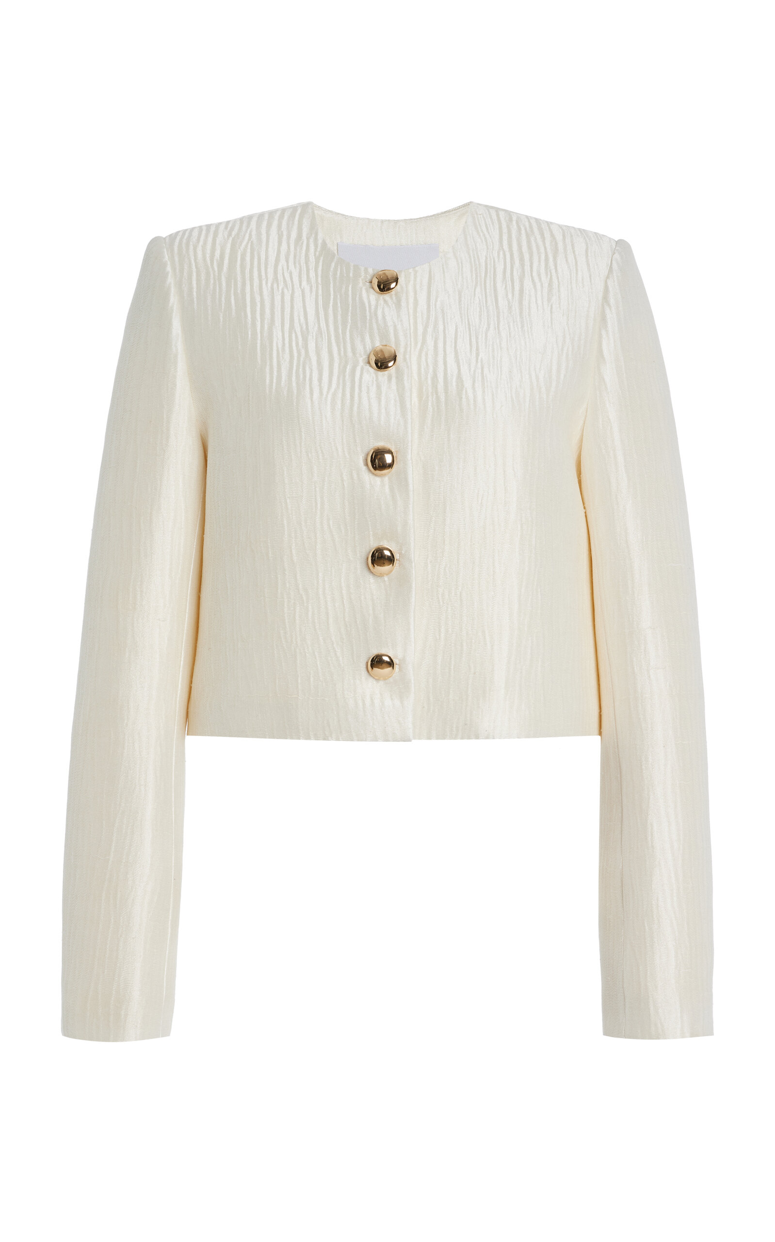 Brandon Maxwell The Ryder Cropped Crinkled Silk-satin Jacket In Off-white