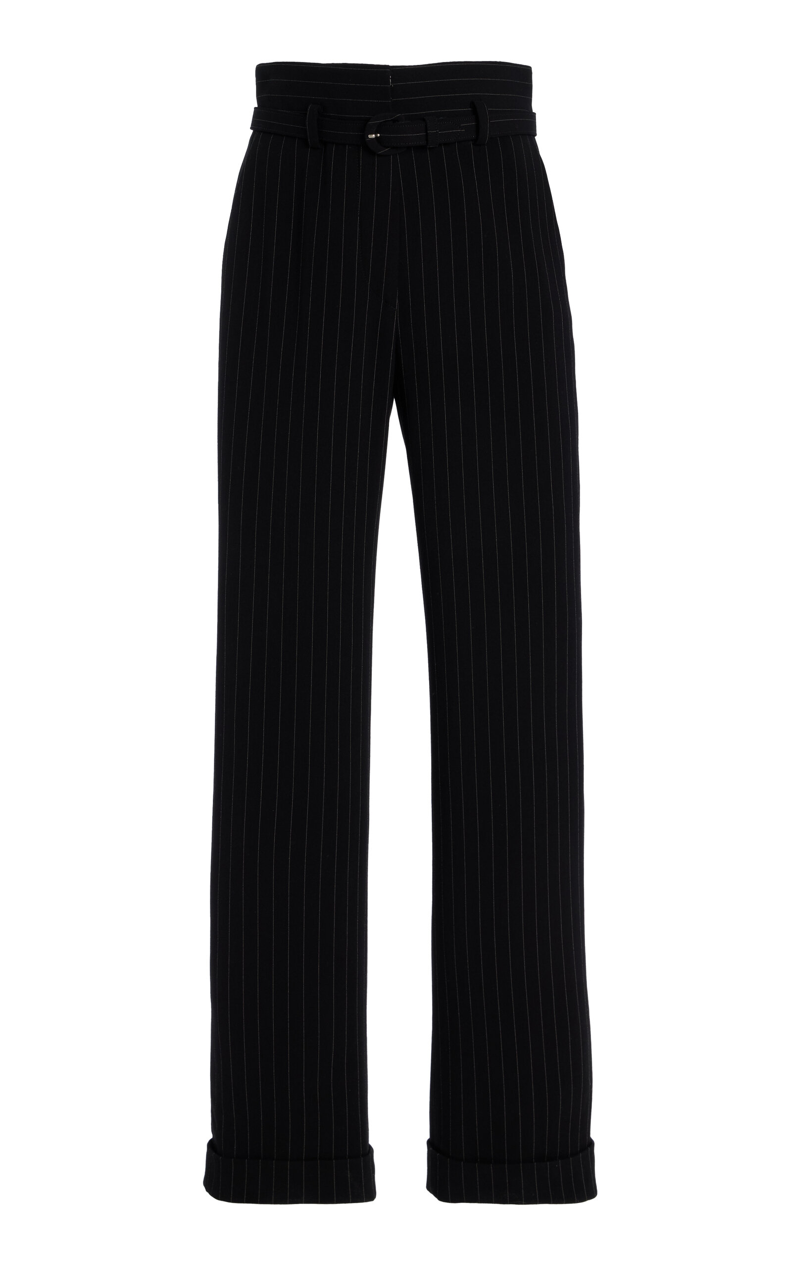 Brandon Maxwell The Phoenix Belted Wool Tailoring Wide-leg Pants In Black,white
