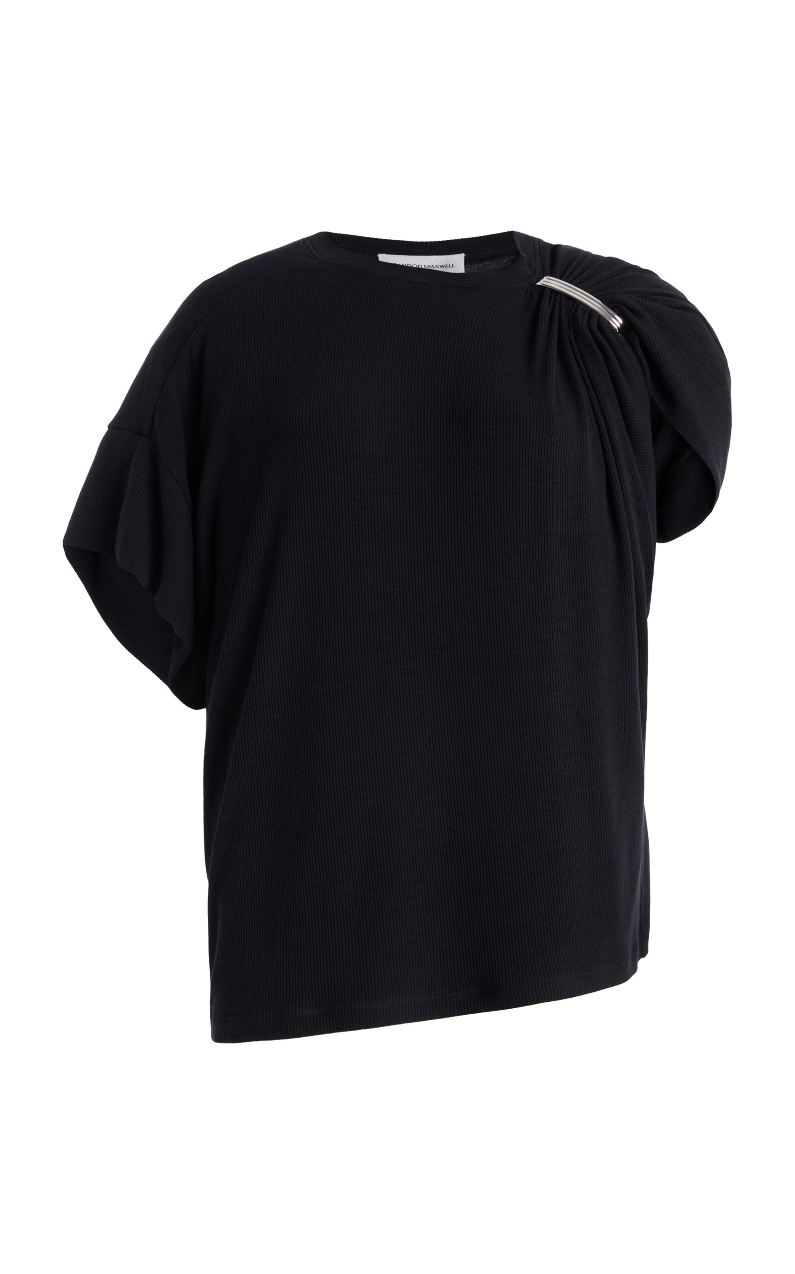 Brandon Maxwell The Faye Asymmetric Ribbed Jersey Top In Black