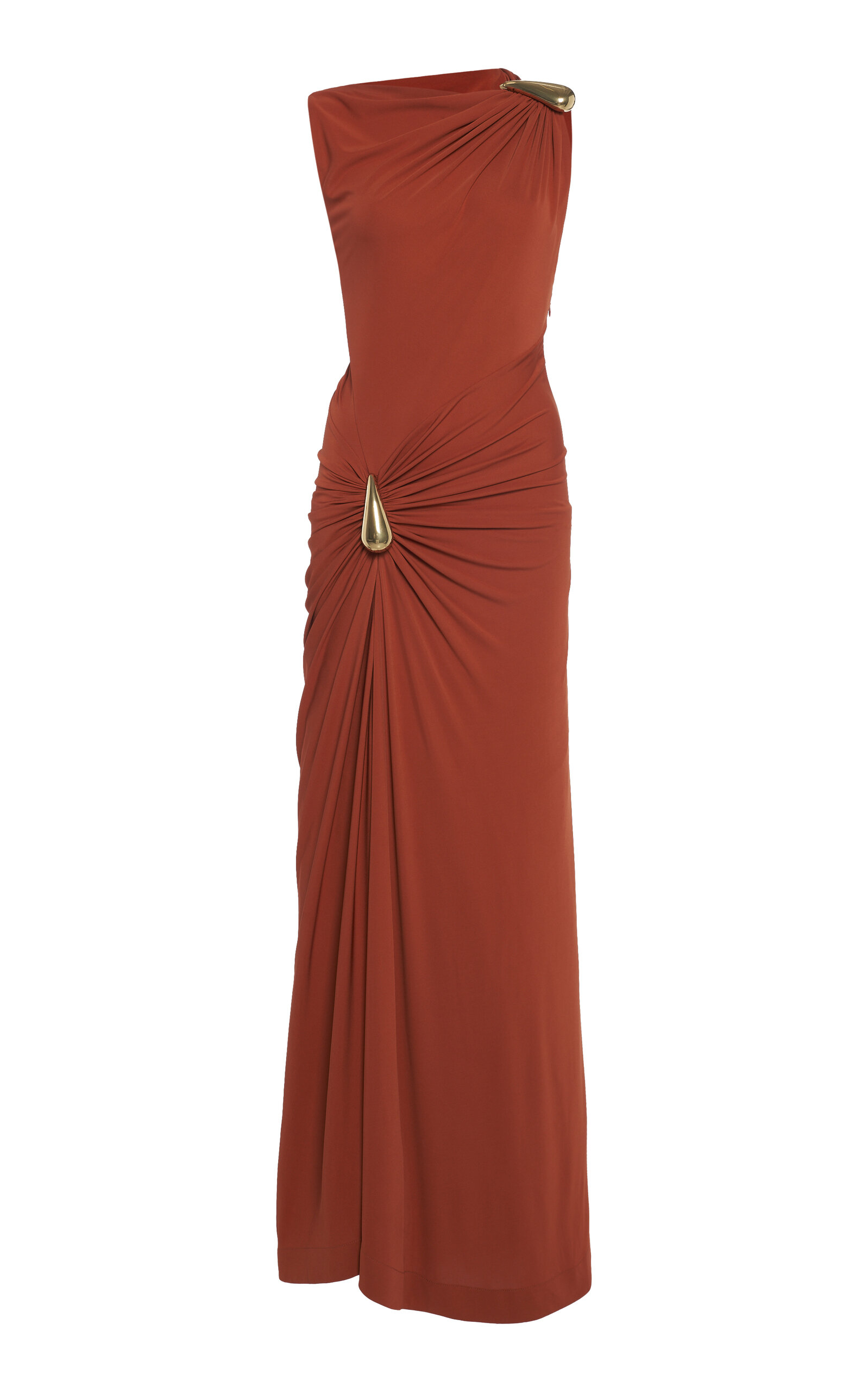 Bottega Veneta Hardware-gathered Jersey Maxi Dress In Burgundy